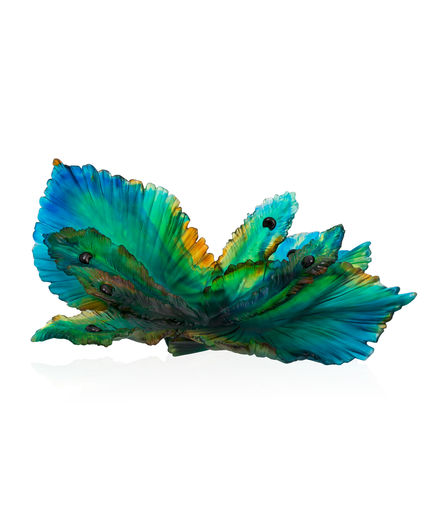 Centre de table Fleur de Paon de Daum avec motif floral en verre coloré, pièce décorative élégante.