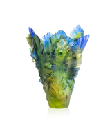 Vase grand modèle Fleur de Paon Exotique en verre Daum, décoration élégante avec motif de paon coloré.