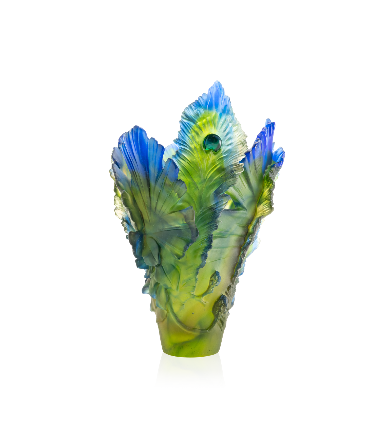 Vase grand modèle Fleur de Paon Exotique en verre Daum, décoration élégante avec motif floral coloré.