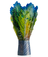 Vase Magnum Fleur de Paon Exotique en verre Daum, design élégant avec motif de paon exotique, grande capacité.