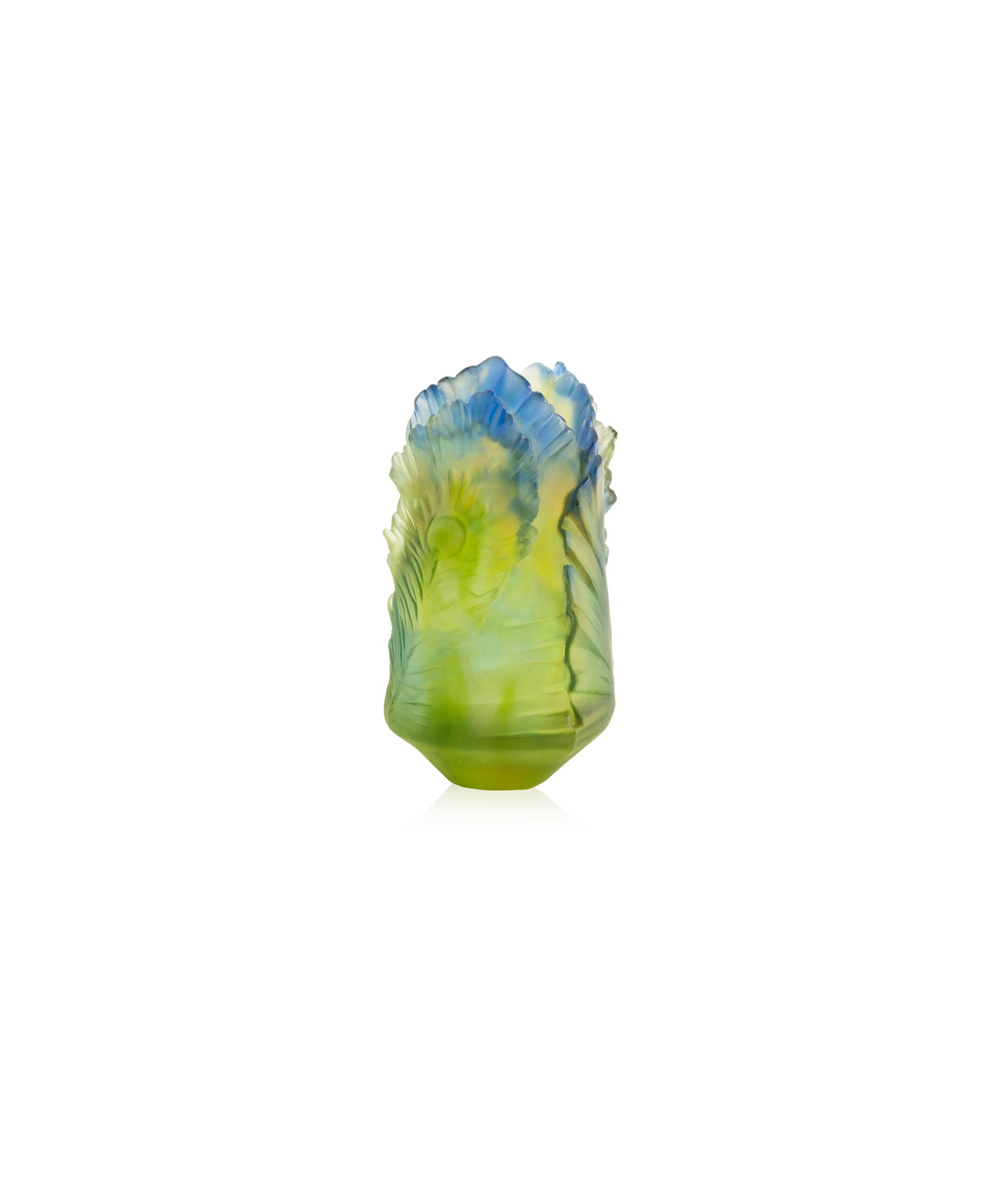 Vase petit modèle Fleur de Paon Exotique en verre de la marque Daum, avec motif coloré et détails délicats.