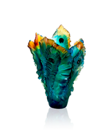 Vase grand modèle Fleur de Paon en verre Daum avec motif coloré et détaillé, décoration élégante pour intérieur.