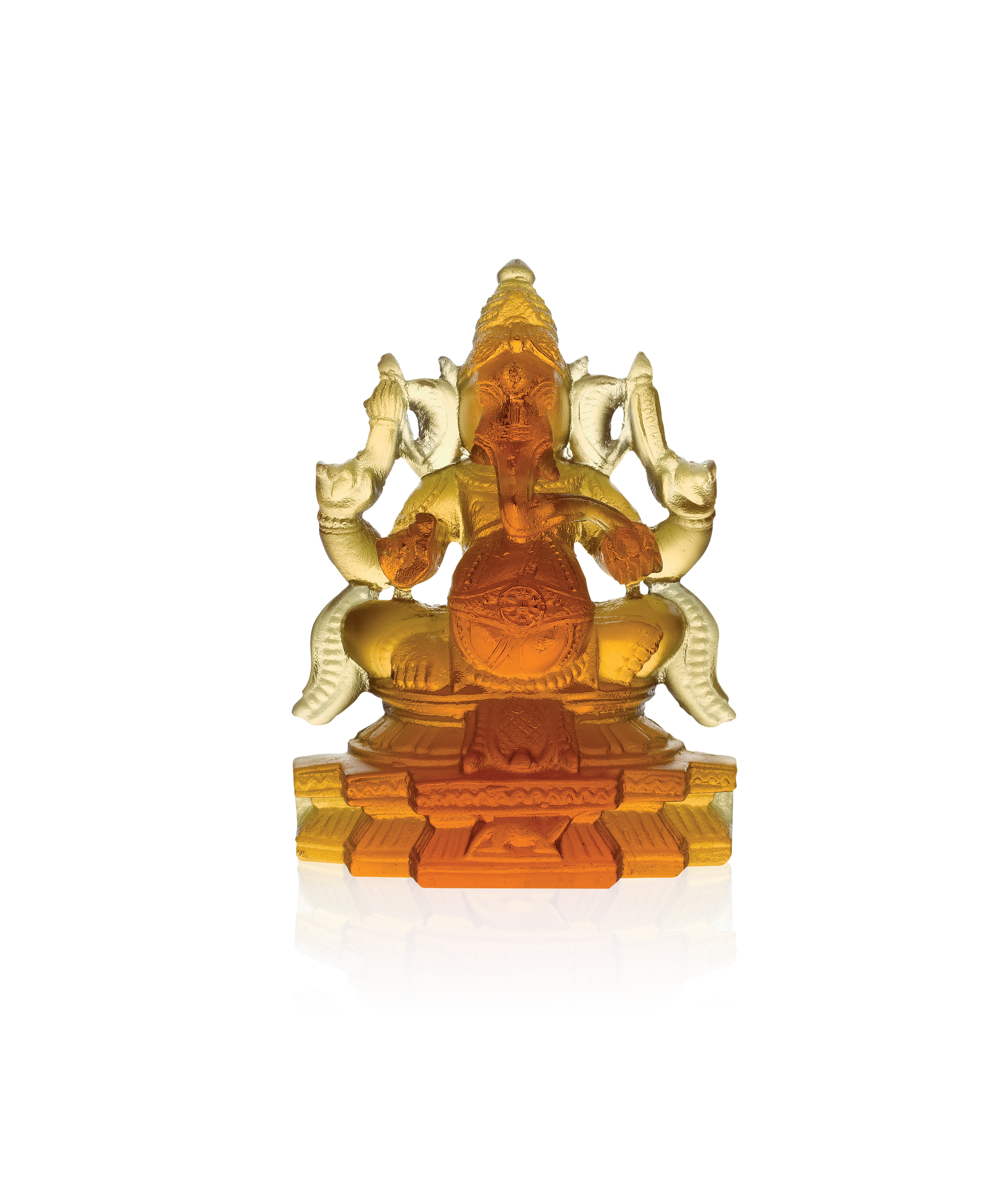 Statue en verre de Ganesh 888ex de la marque Daum, sculpture artistique de divinité hindoue en verre coloré.