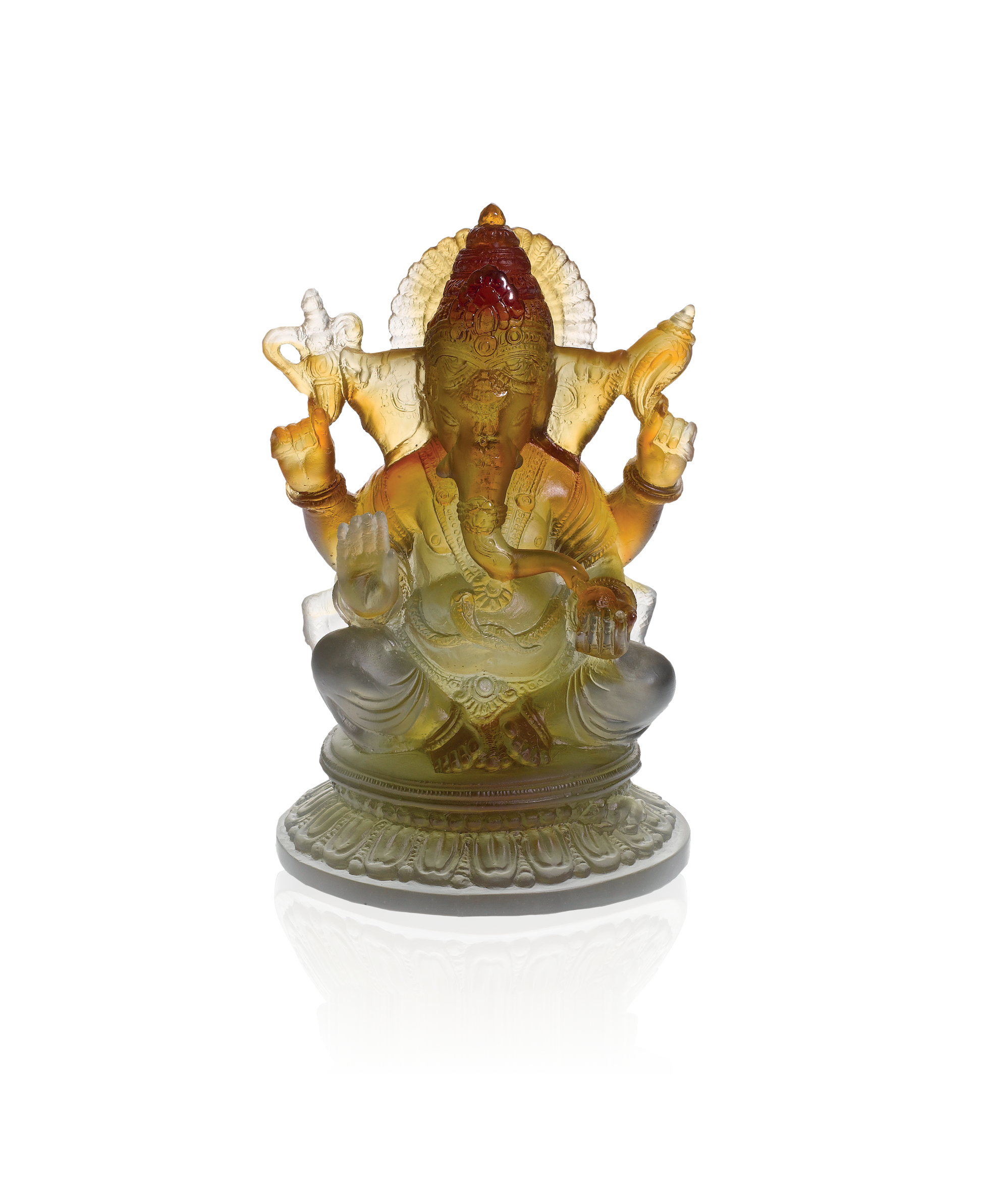 Statue de Ganesh bénissant en verre Daum, sculpture artistique de déesse hindoue, finition détaillée et élégante.
