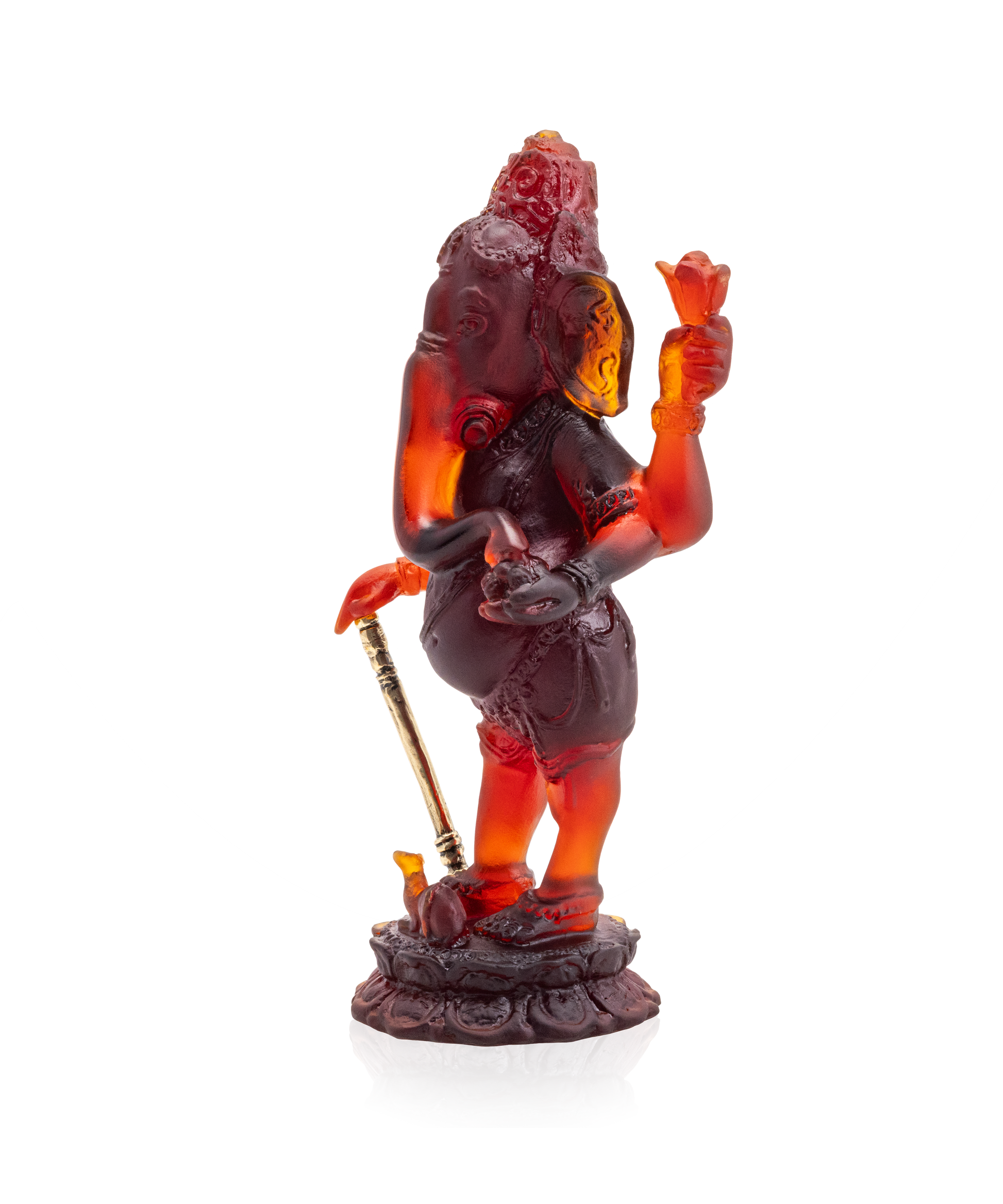Statue de Ganesha 1000ex en cristal de marque Daum, sculpture fine avec détails délicats, sur fond neutre.