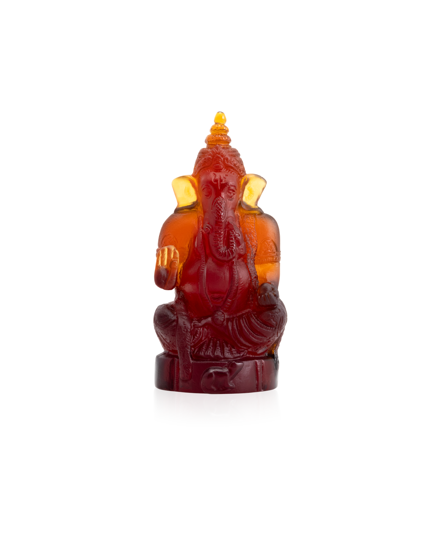 Statue de Ganesha en ambre foncé par Daum, sculpture artisanale en verre avec détails délicats.