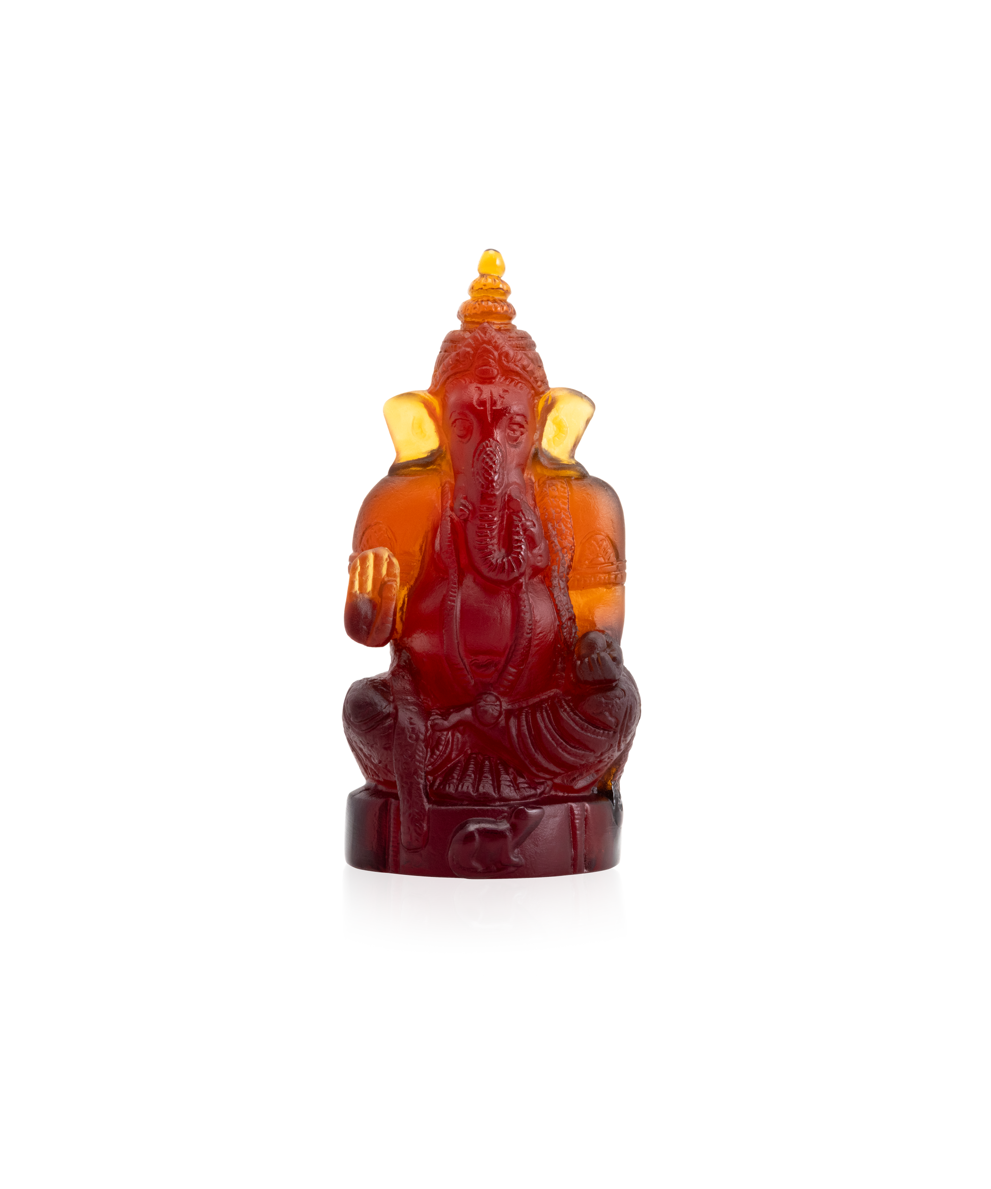 Statue de Ganesha en ambre foncé par Daum, sculpture artisanale en verre avec détails délicats.