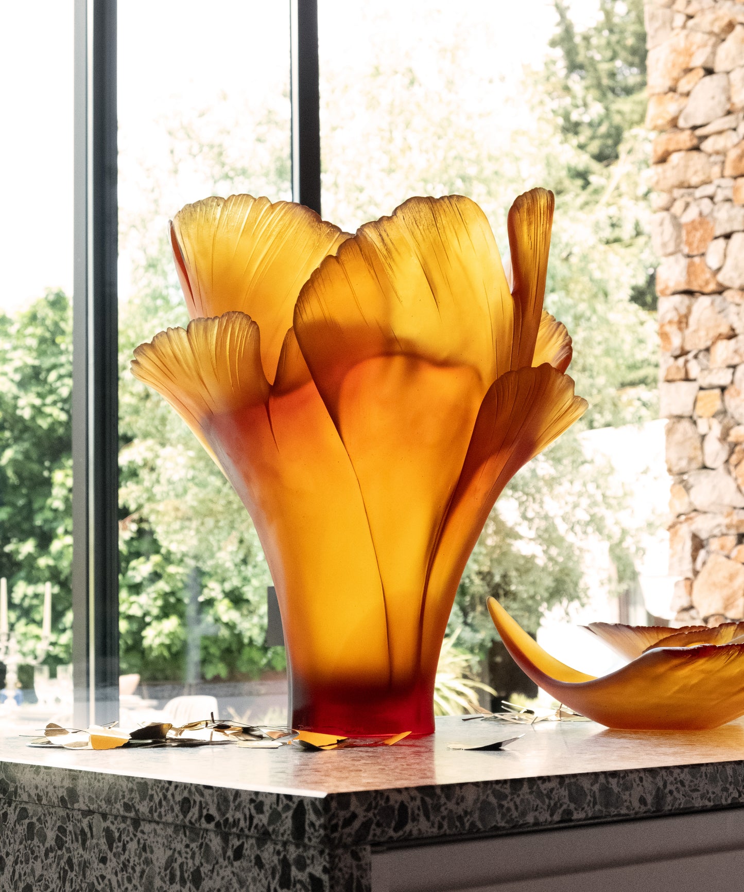 Ginkgo Vase magnum Ambre 99ex - Daum