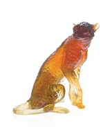 Statue de guépard assis en verre ambre de Daum, œuvre de Jean-François Leroy, finition de haute qualité, sculpture artistique.
