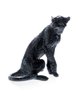 Guépard assis noir de Jean-François Leroy, sculpture en verre de marque Daum, détail élégant et finition raffinée.