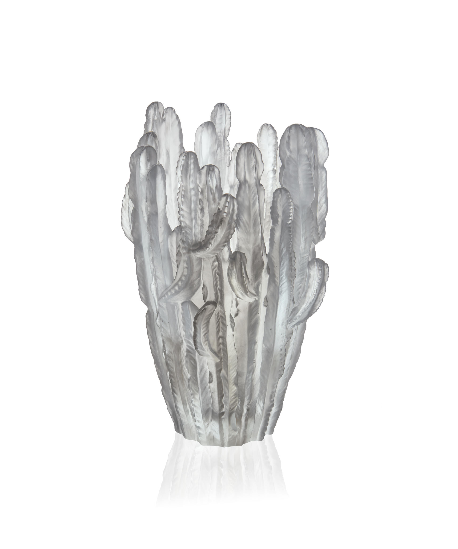 Vase de cactus Grand modèle gris de Emilio Robba en verre Daum, avec motifs artistiques pour décoration de jardin.