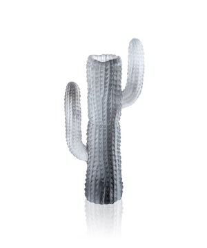 Vase gris Jardin de Cactus en verre de Emilio Robba pour Daum, décoration élégante avec cactus sculpté.
