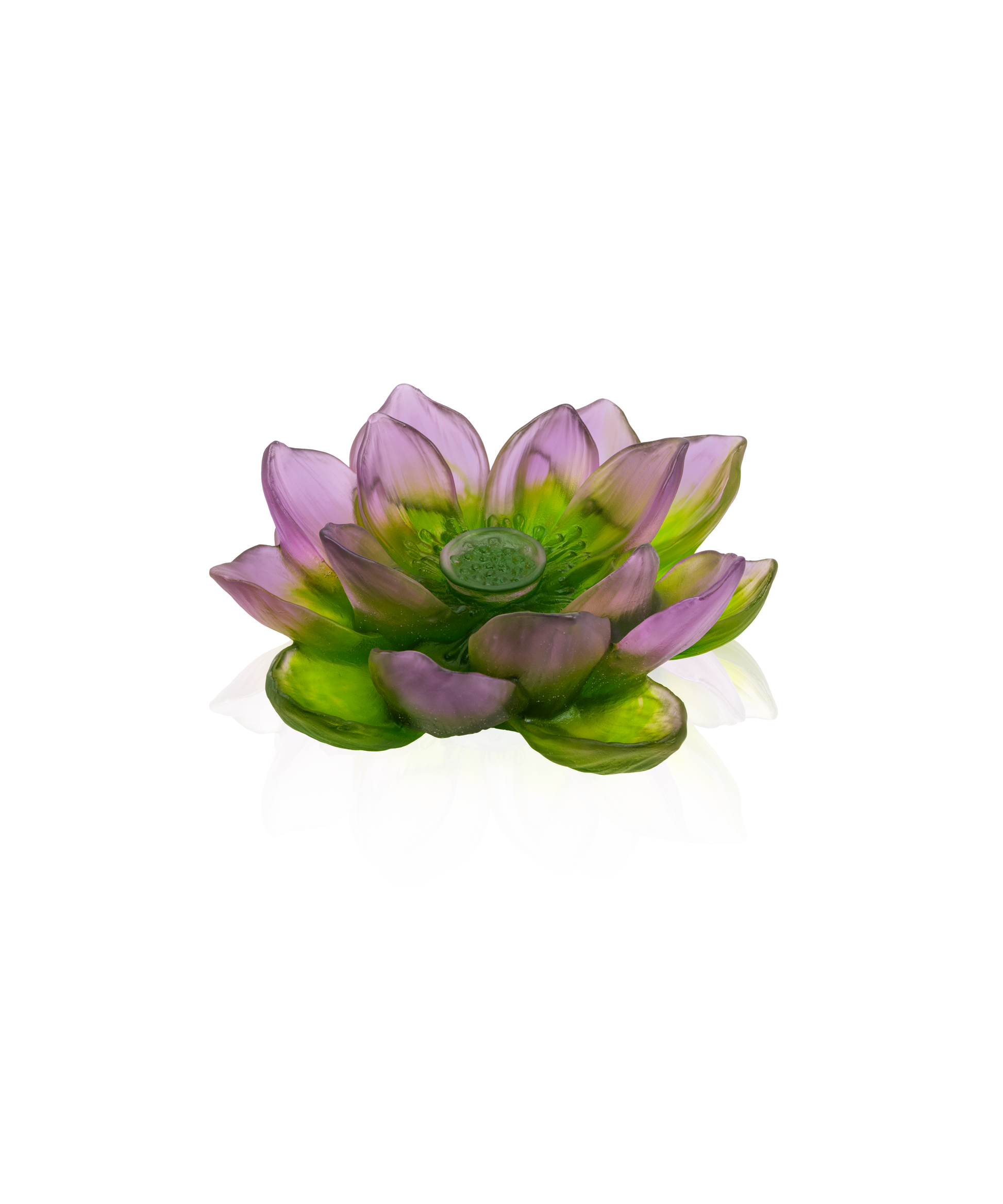 Jardin de Lotus Fleur décorative violet-vert de la marque Daum, composition florale en verre coloré, design élégant et artistique