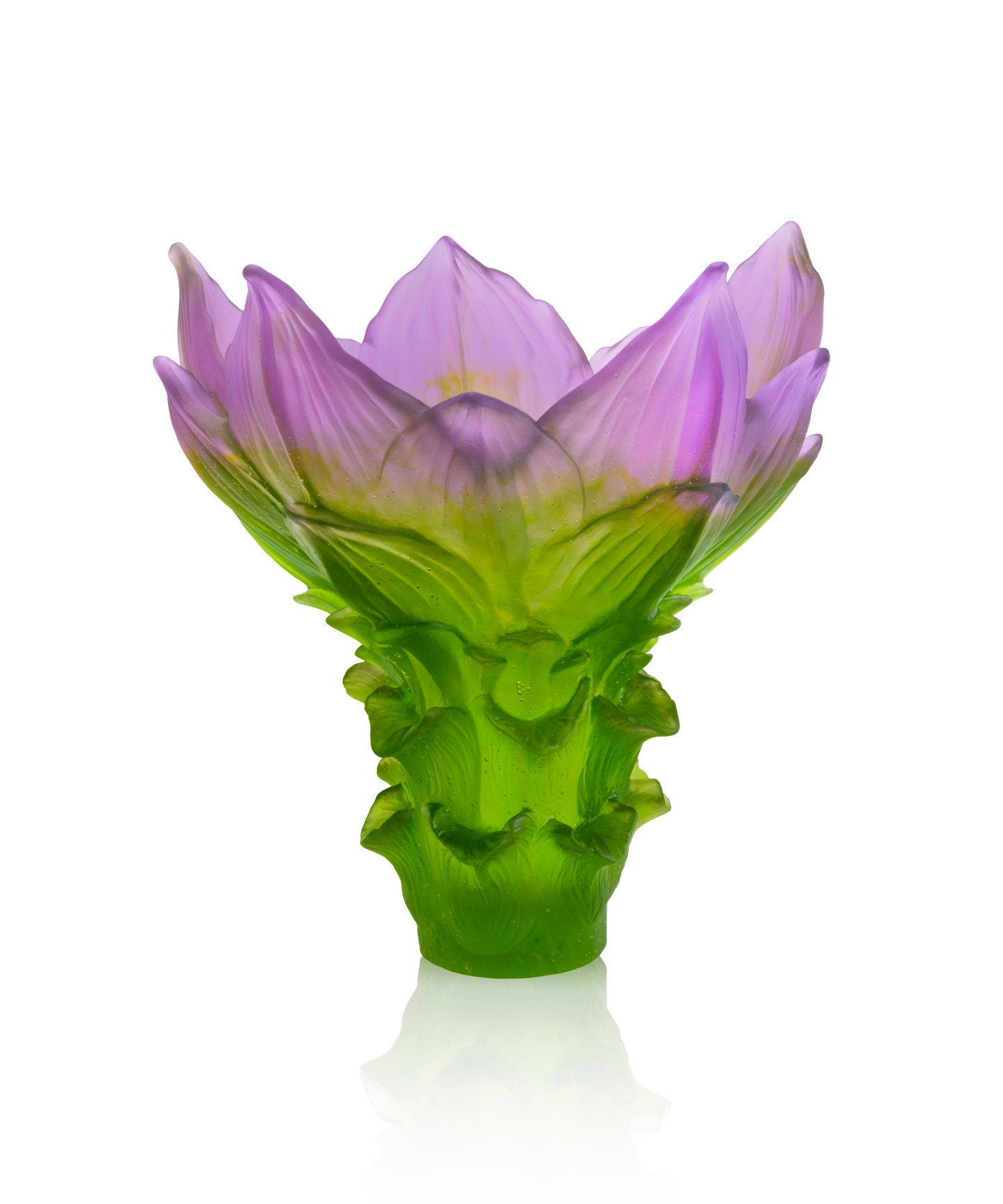 Vase grand modèle Jardin de Lotus Daum avec motif florale en verre coloré, élégant et artistique, 125ex.