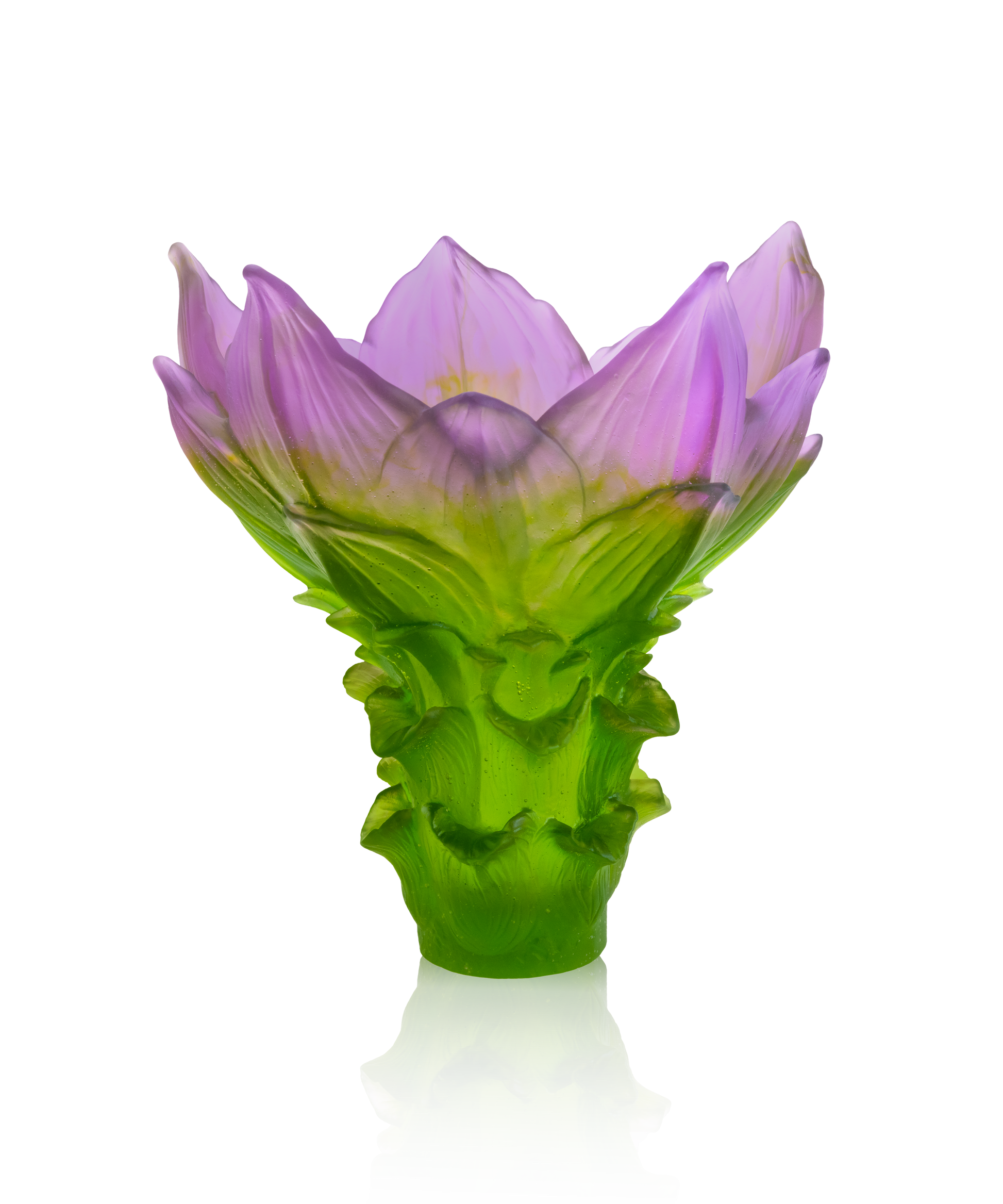 Vase grand modèle Jardin de Lotus Daum avec motif florale en verre coloré, élégant et artistique, 125ex.