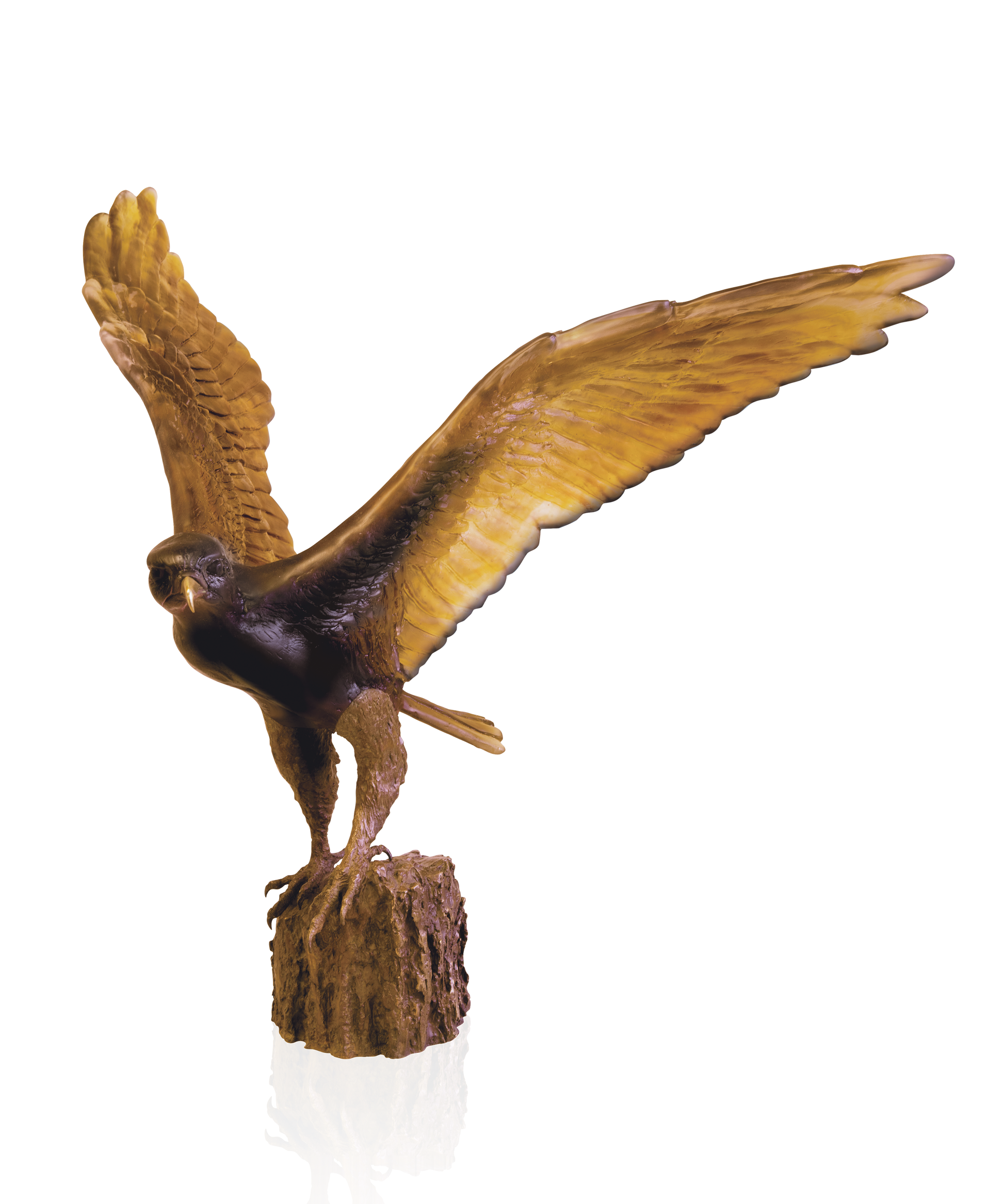Vase en cristal Daum L'envol du Faucon de Madeleine Van der Knoop, design artistique avec motif d'oiseau en vol.
