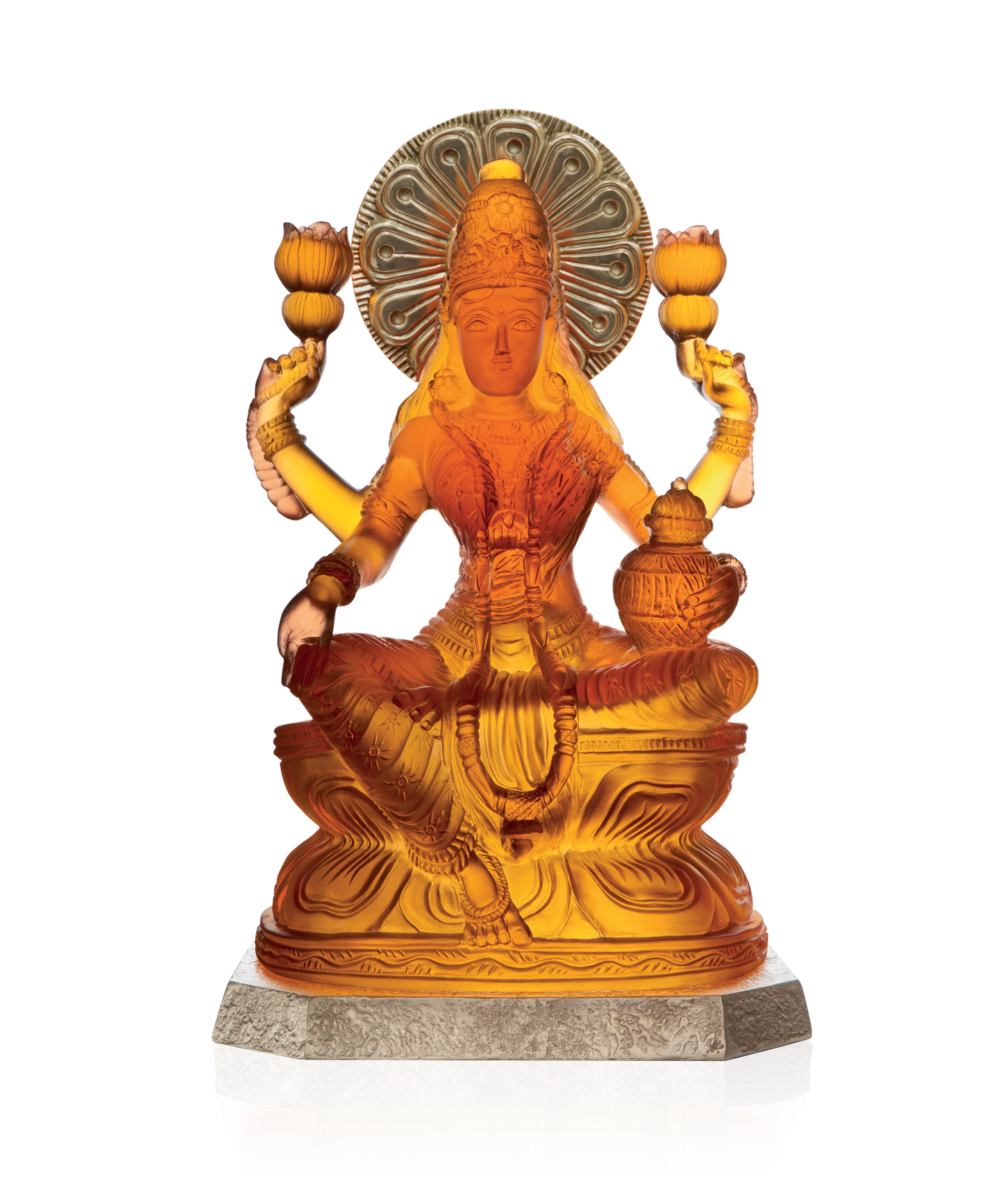 Statue de Lakshmi XL 88ex en verre Daum, sculpture élégante avec détails raffinés, sculpture en cristal coloré.