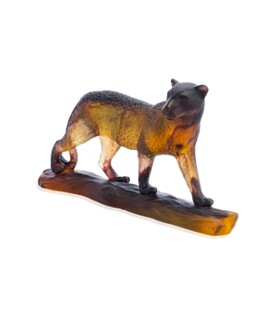 Sculpture de léopard en verre Daum 500ex, pièce d'art en cristal avec détails fins et finition élégante.