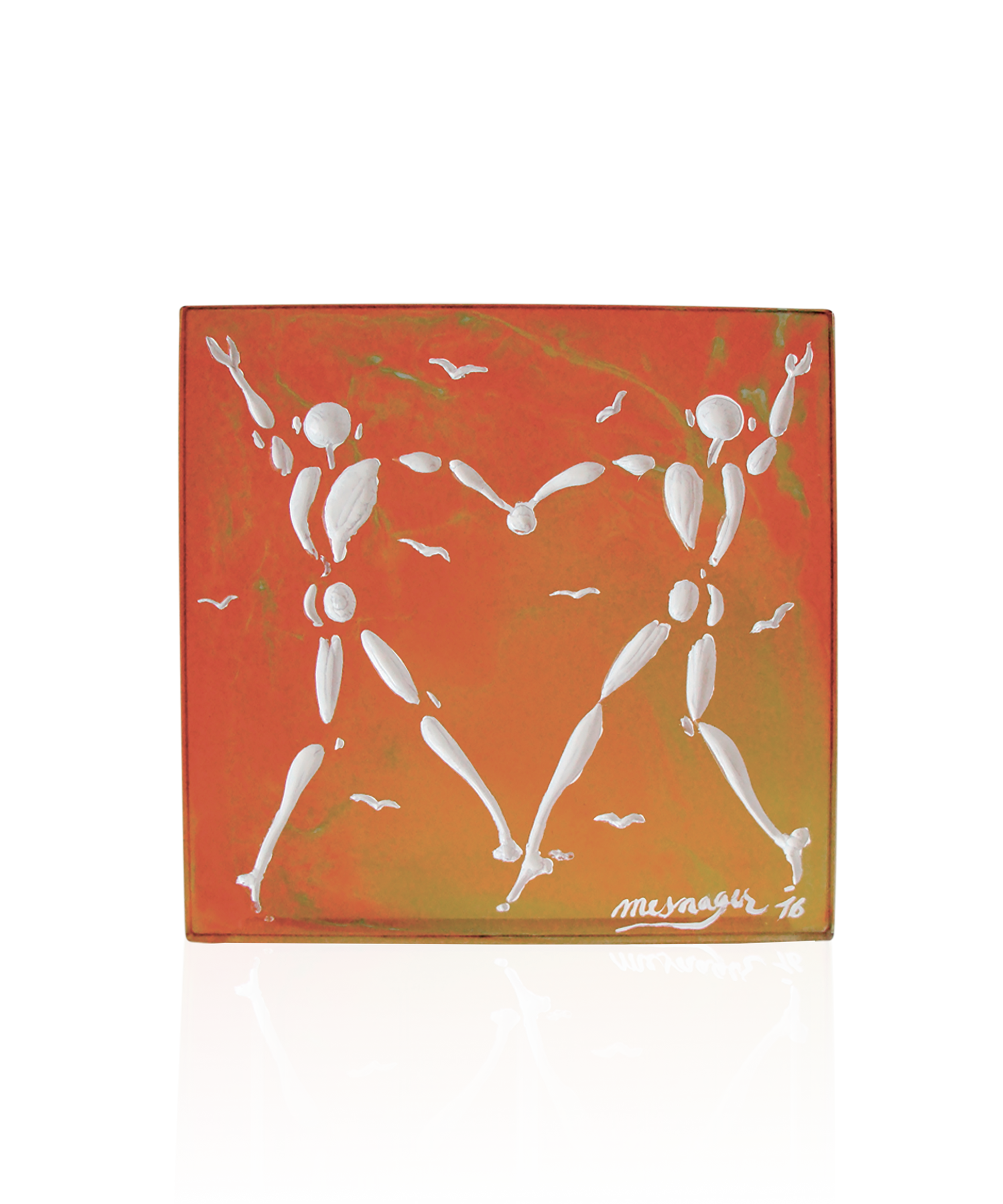 Verre de collection Daum Love Dance personnalisé Ambre de Jérôme Mesnager, lot de 8 expositions, décor artistique en verre.