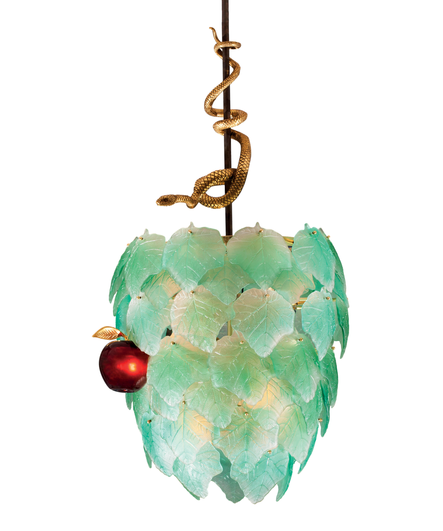 Lustre Eden vert pour reptile de Martyn Lawrence Bullard par Daum, design élégant avec motif reptile, 8 pièces.