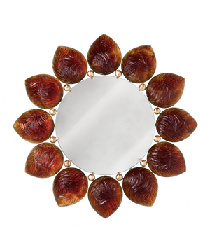 Miroir Mélodie Ambre de Jacques Hurel par Daum, verre en cristal doré avec motif élégant, 25 ex.
