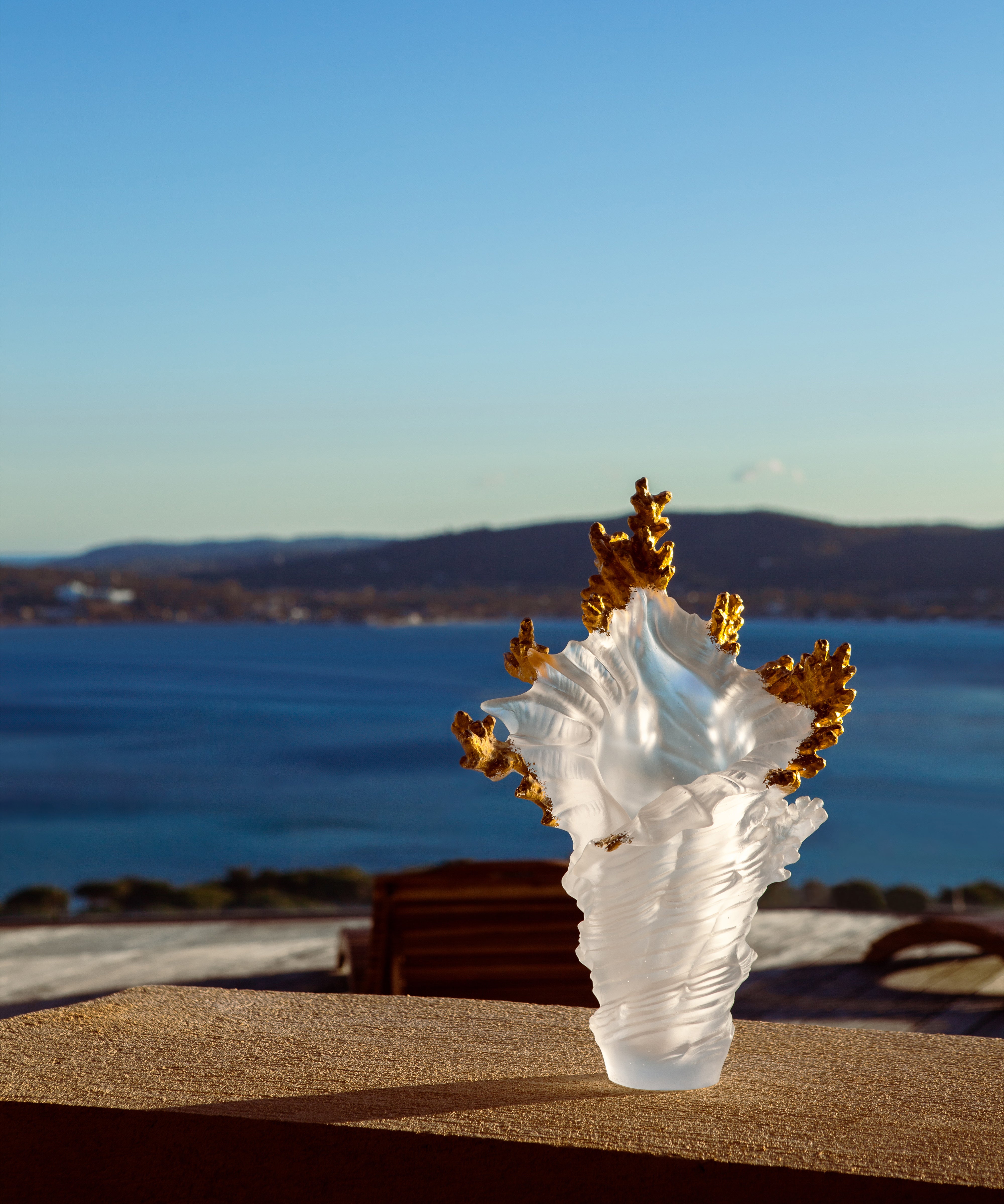 Mer de Corail Vase grand modèle Blanc, finition or 99ex - Daum