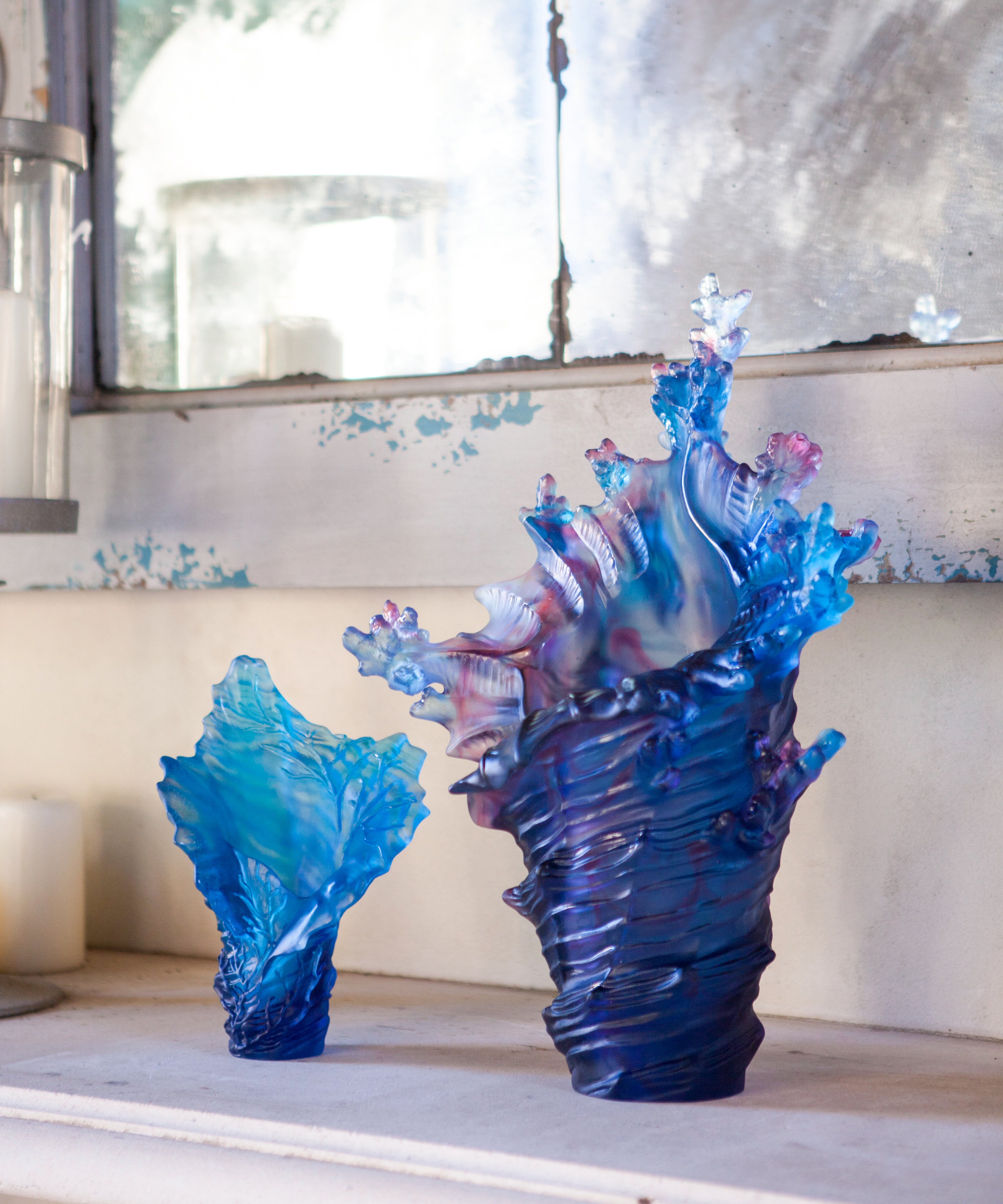 Mer de Corail Vase grand modèle Bleu et rouge - Daum