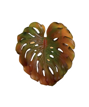Feuille de monstera murale petite en ambre, fixation courte, design élégant par Emilio Robba, fabriquée par Daum.
