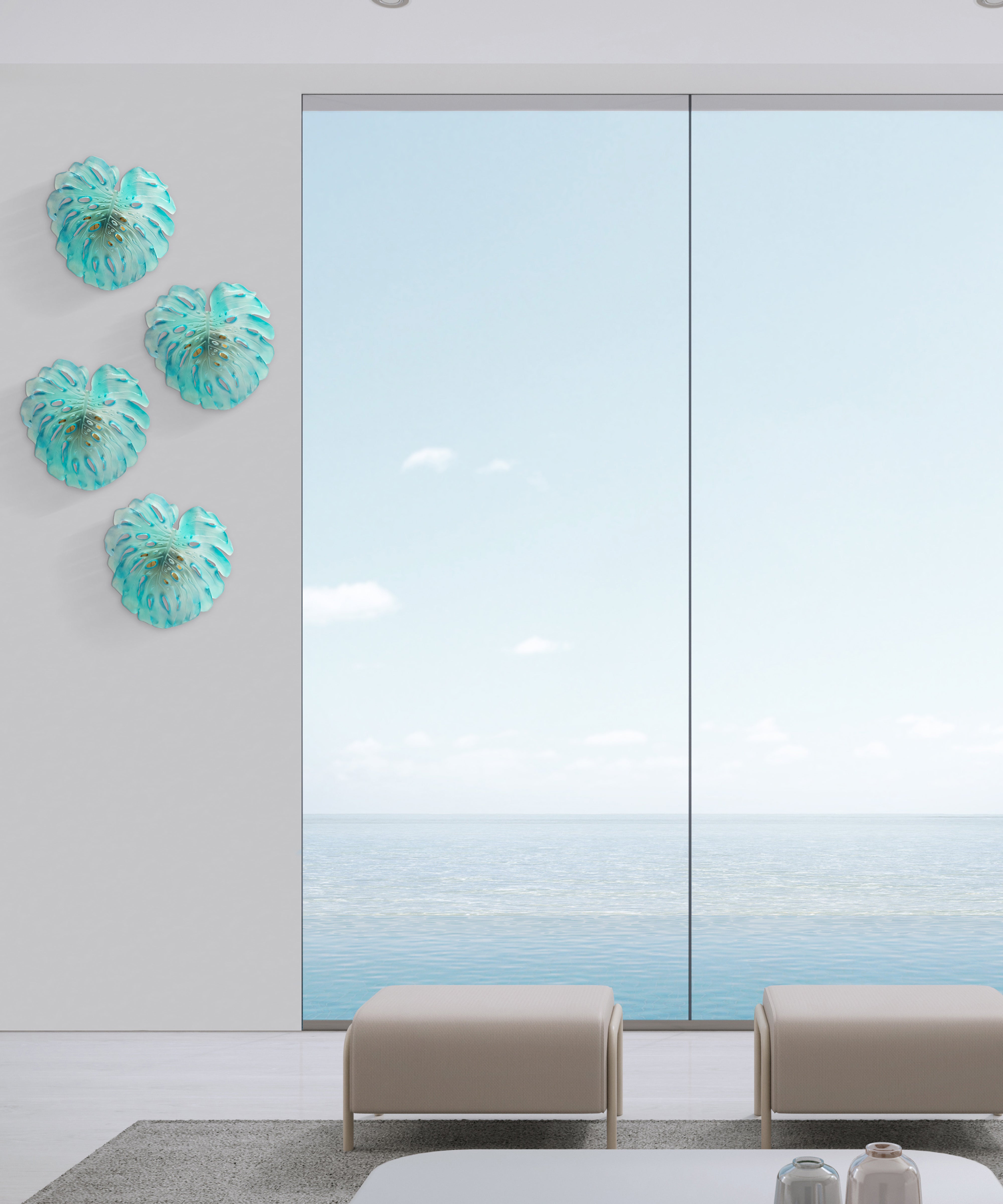 Monstera Feuille murale petit modèle Turquoise de Emilio Robba - Daum