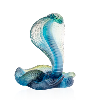 Naja en verre bleu de 500ex de la marque Daum, élégante sculpture artistique avec détails translucides.