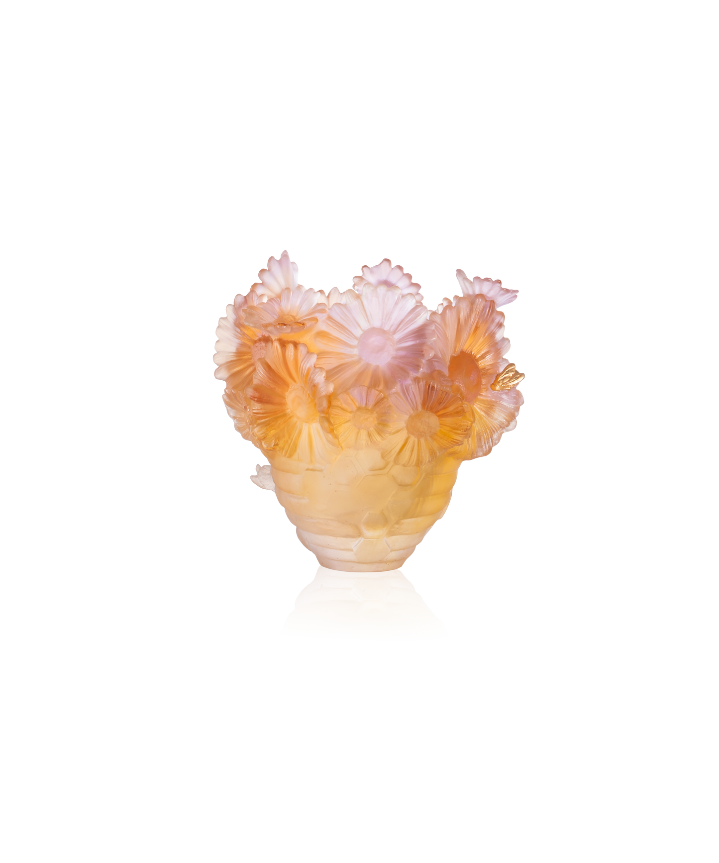 Vase petit modèle Or d'Abeille Daum, verre coloré avec motif d'abeilles, décoration élégante et artisanale.