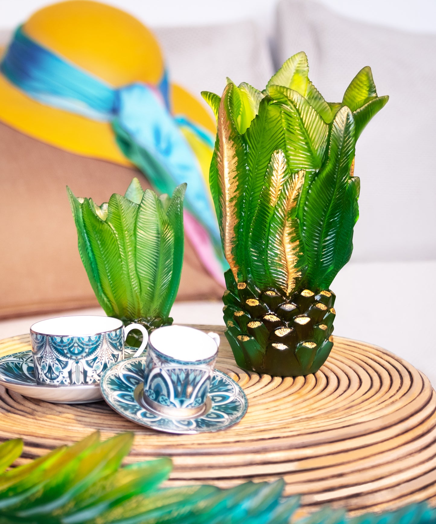 Vase moyen Palm Beach de Daum, modèle Emilio Robba 225ex, verre coloré avec motif élégant.