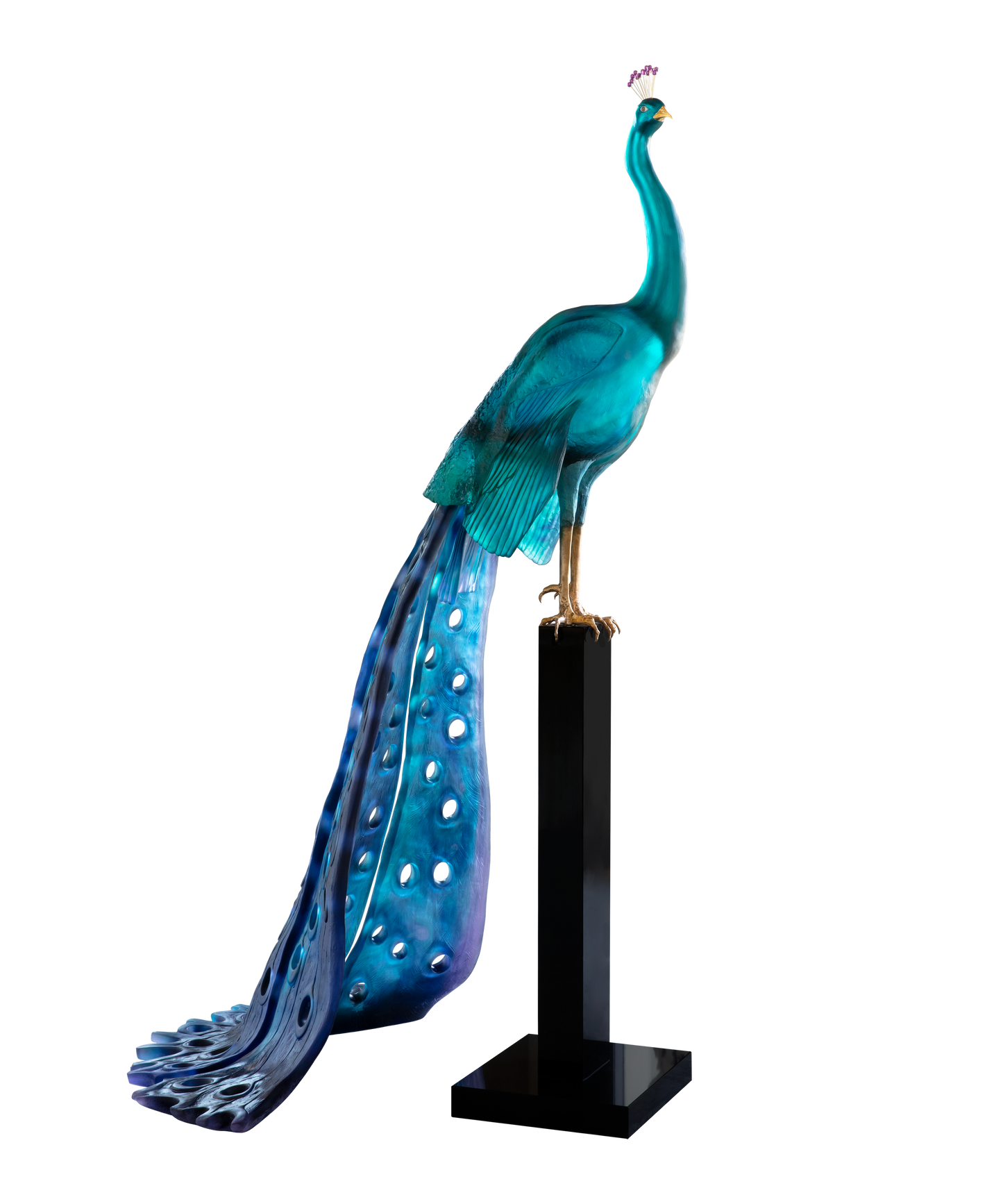 Paon tropical en verre de Madeleine Van der Knoop pour Daum, pièce décorative avec détails colorés, ensemble de 8 ex.