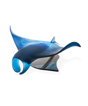 Raie manta XL de Umberto Nuzzo, pièce de collection en verre de marque Daum, avec détails artistiques et couleurs vibrantes.