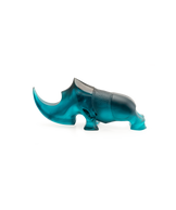 Rhinocéros Ongava en verre bleu de Daum, sculpture artistique de 125 ex, détail fin et finition élégante.