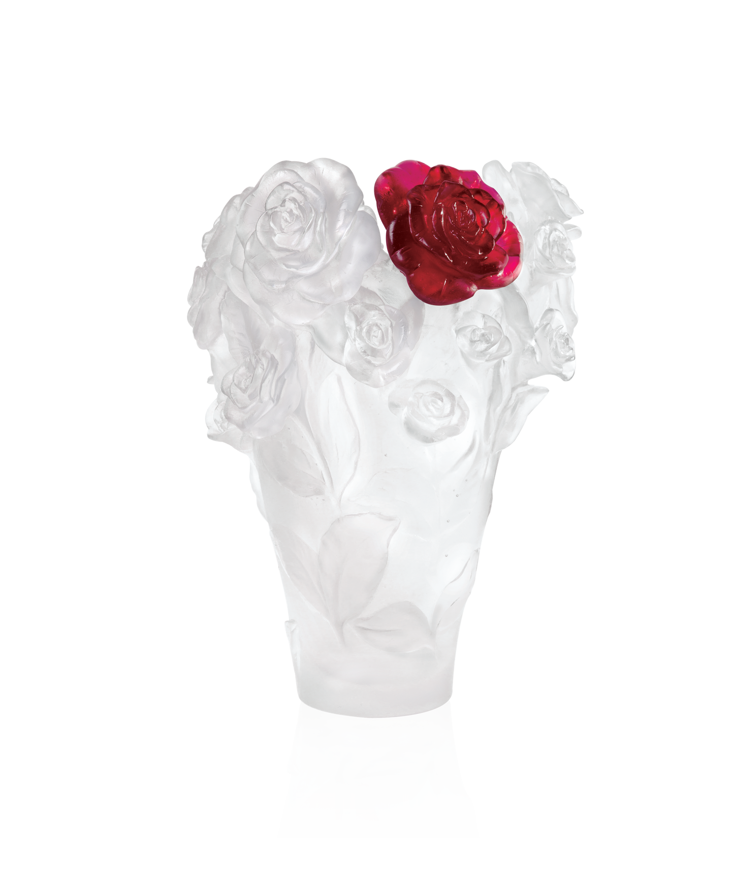 Vase Rose Passion blanc de Daum avec fleur rouge, décoration élégante en verre, 500 exemplaires.