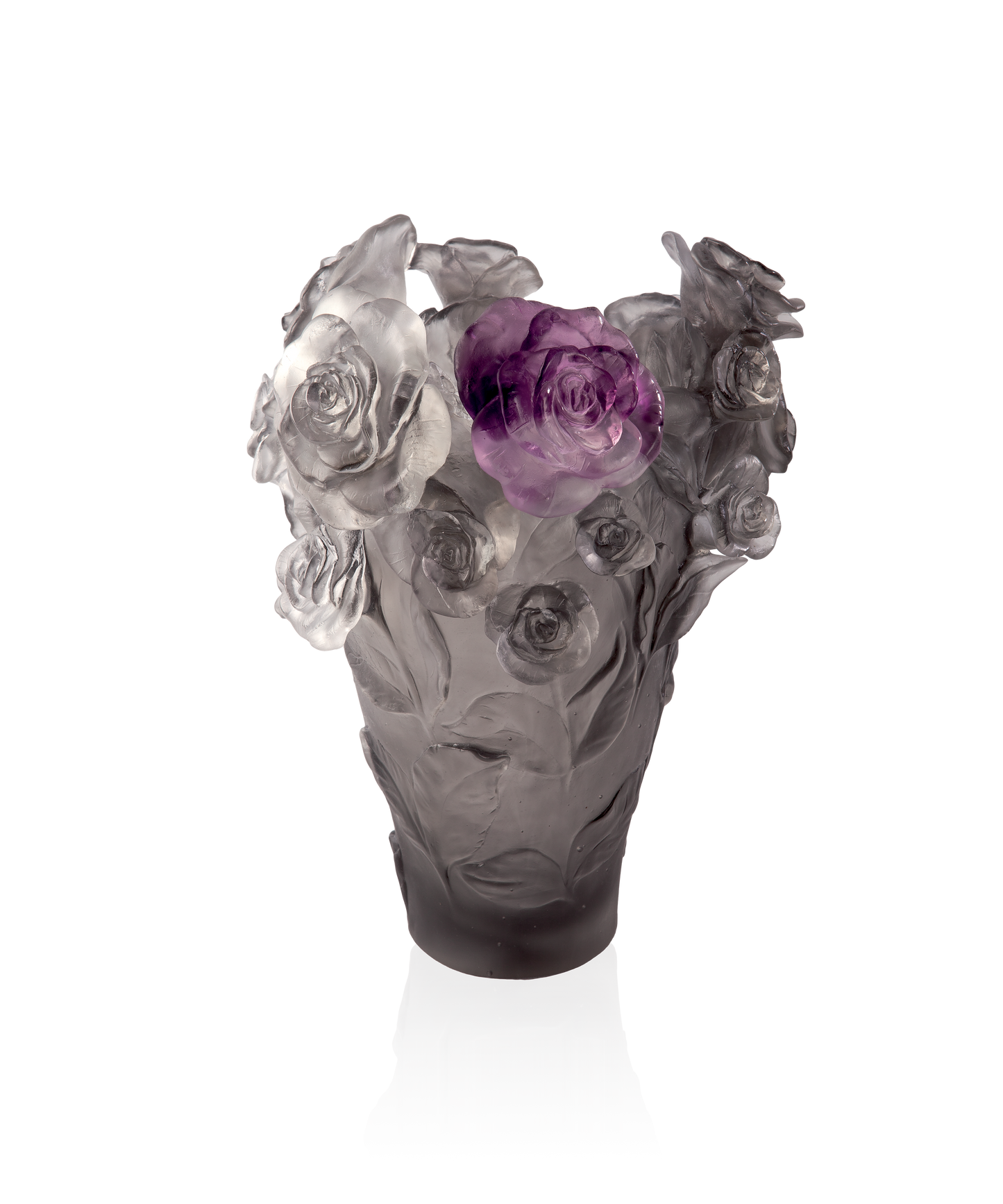 Rose Passion Vase Gris, fleur violette 500ex - Daum