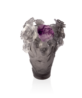 Rose Passion Vase Gris, fleur violette 500ex - Daum