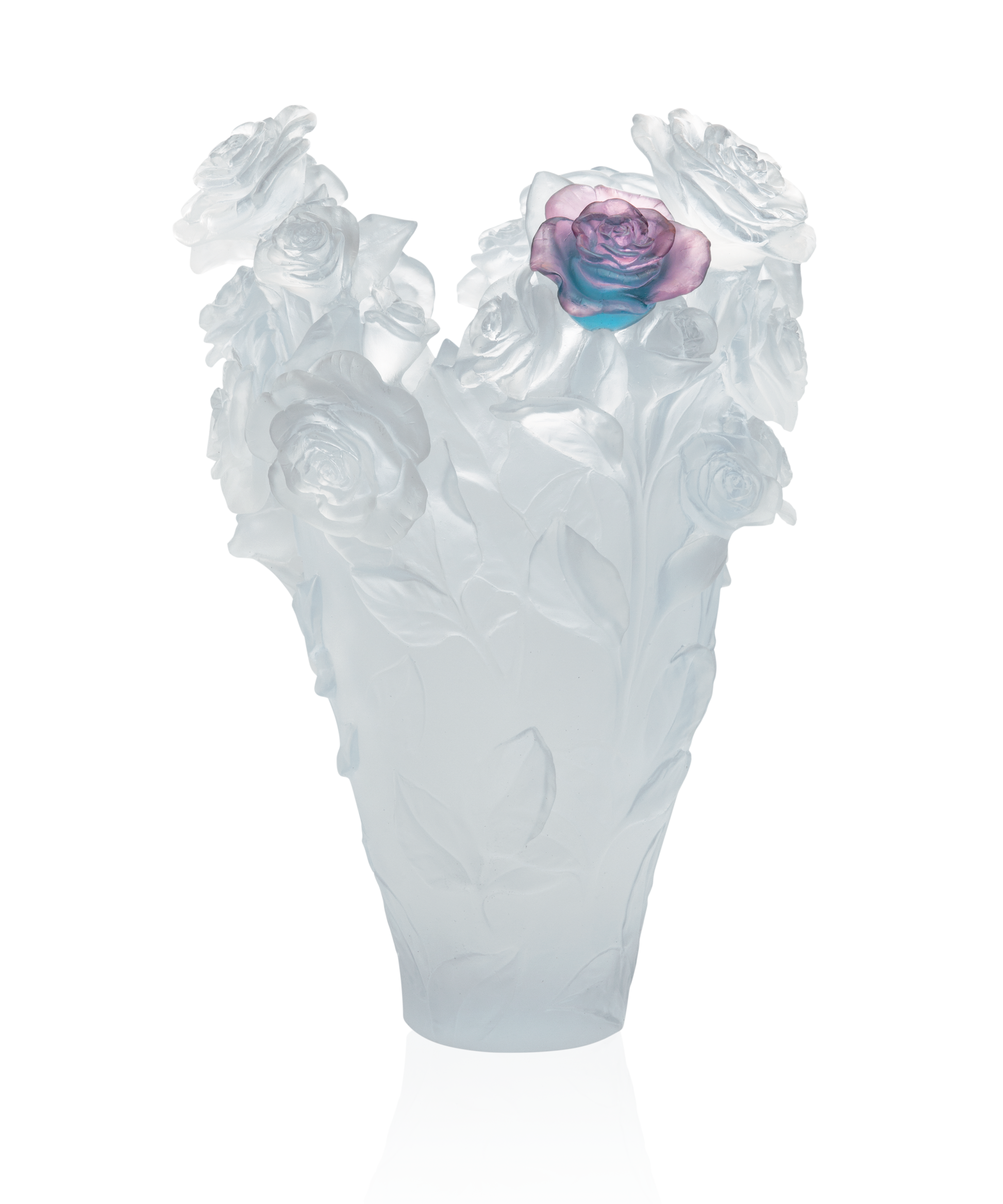 Rose Passion Vase magnum Blanc, fleur verte et rose 50ex - Daum