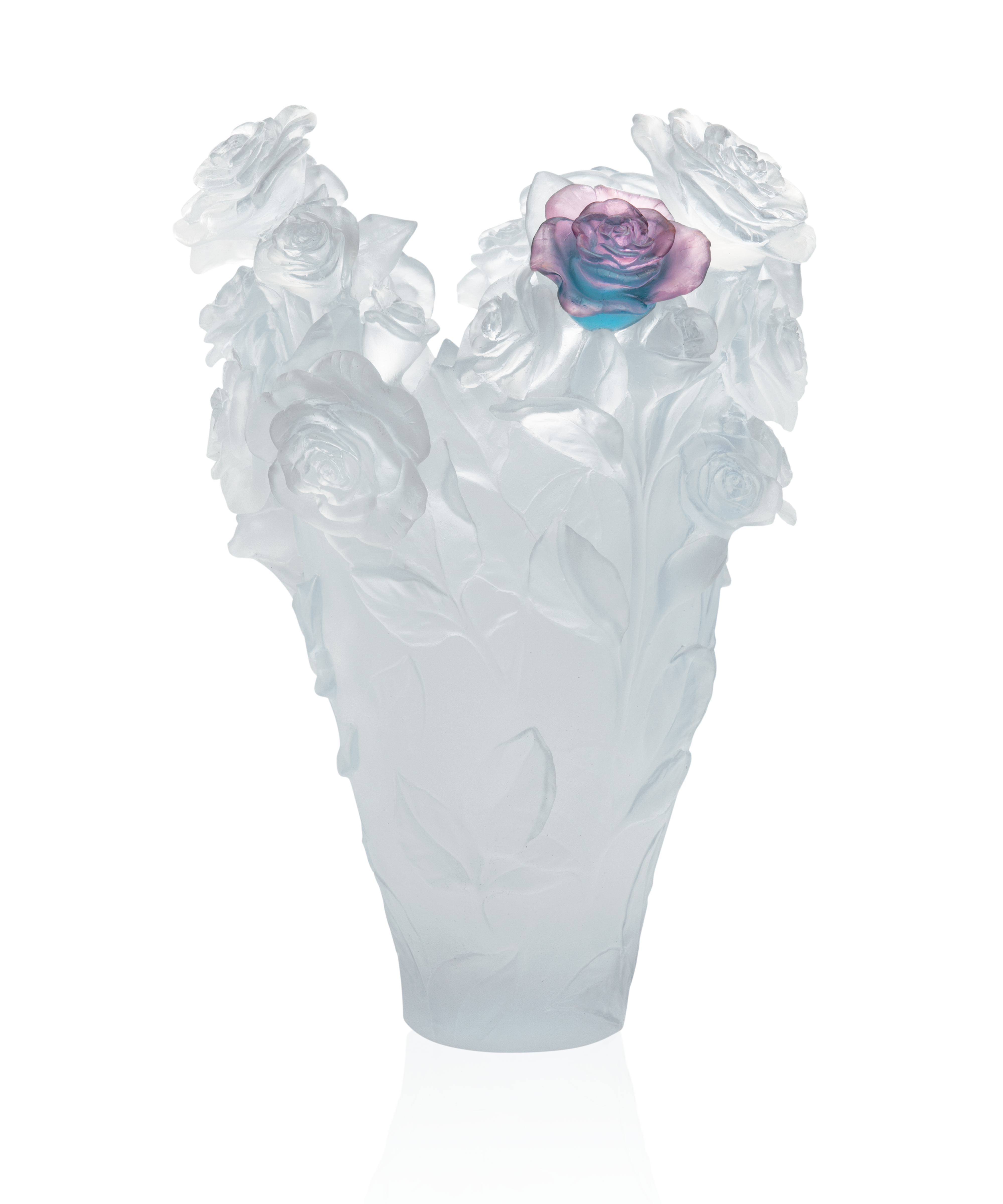 Rose Passion Vase magnum Blanc, fleur verte et rose 50ex - Daum