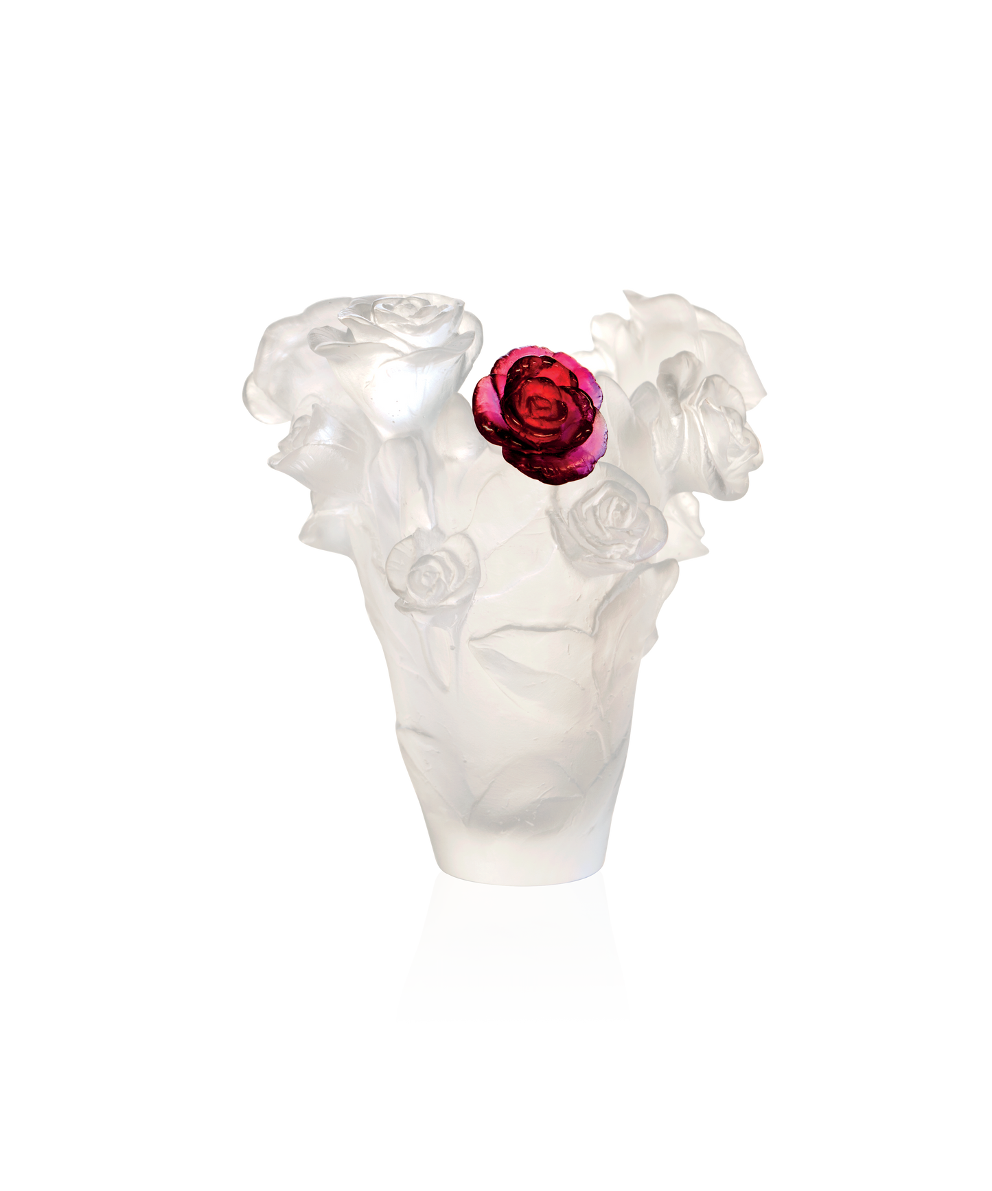 Rose Passion Vase petit modèle Blanc, fleur rouge - Daum