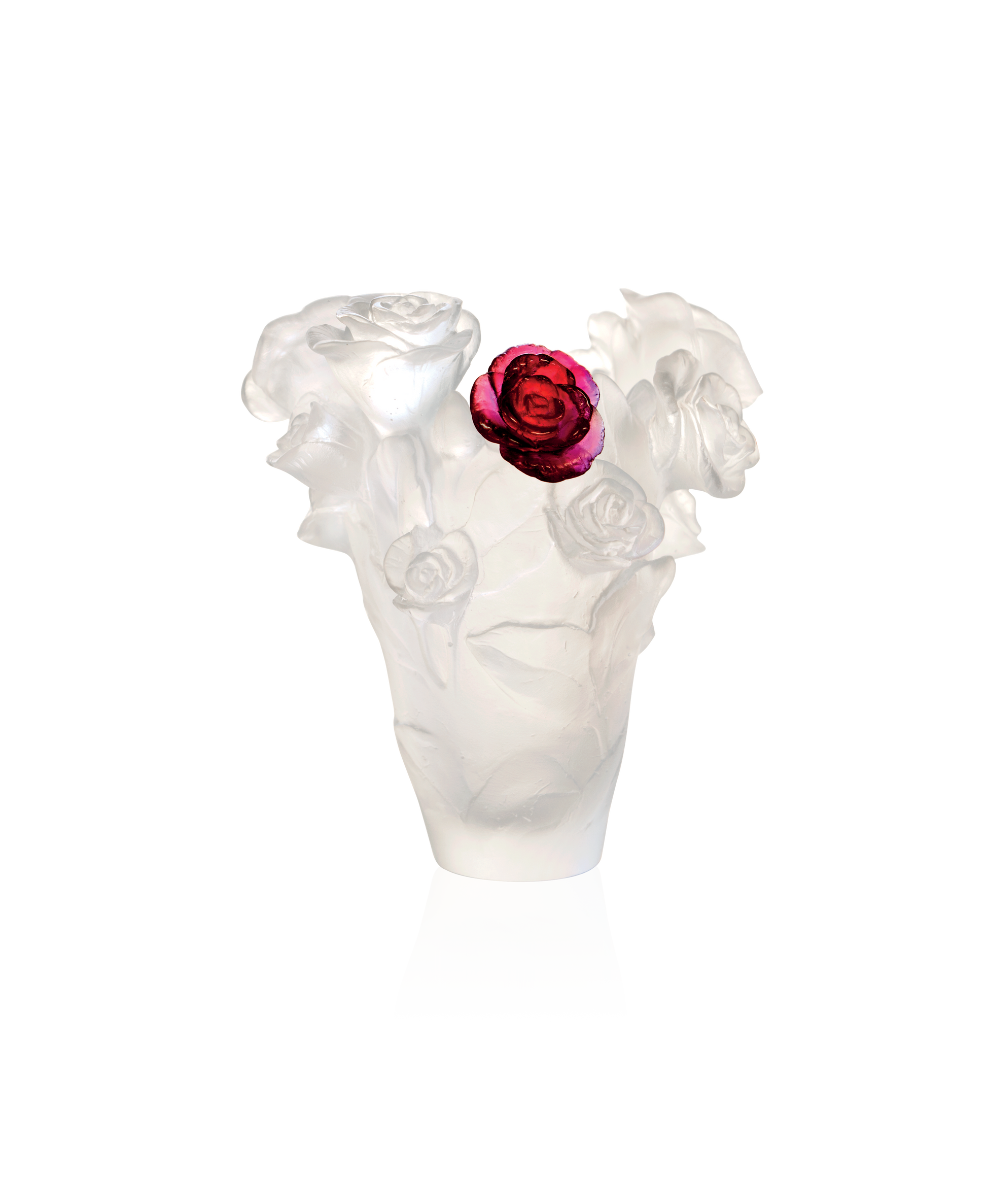 Rose Passion Vase petit modèle Blanc, fleur rouge - Daum