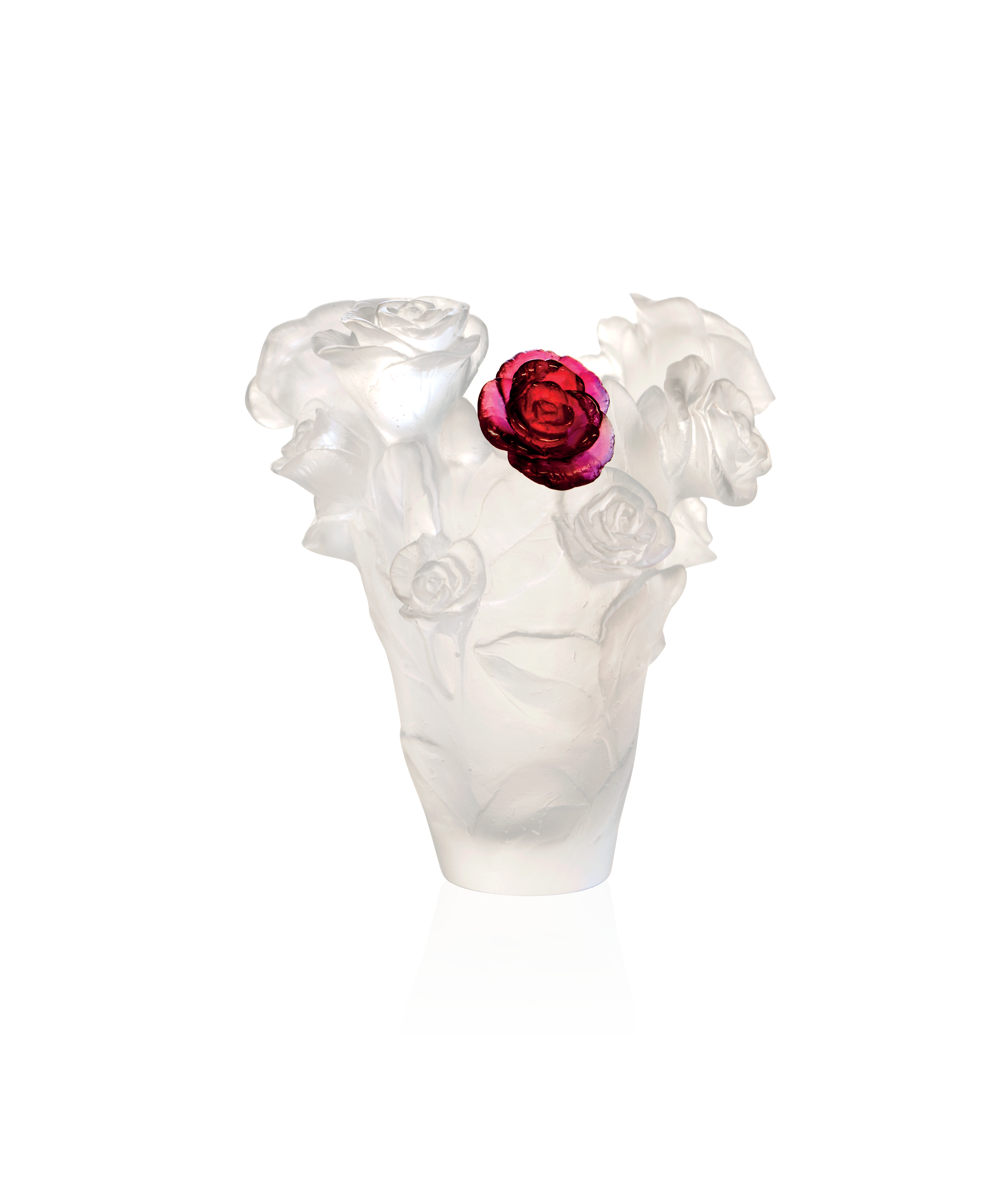 Rose Passion Vase petit modèle Blanc, fleur rouge - Daum