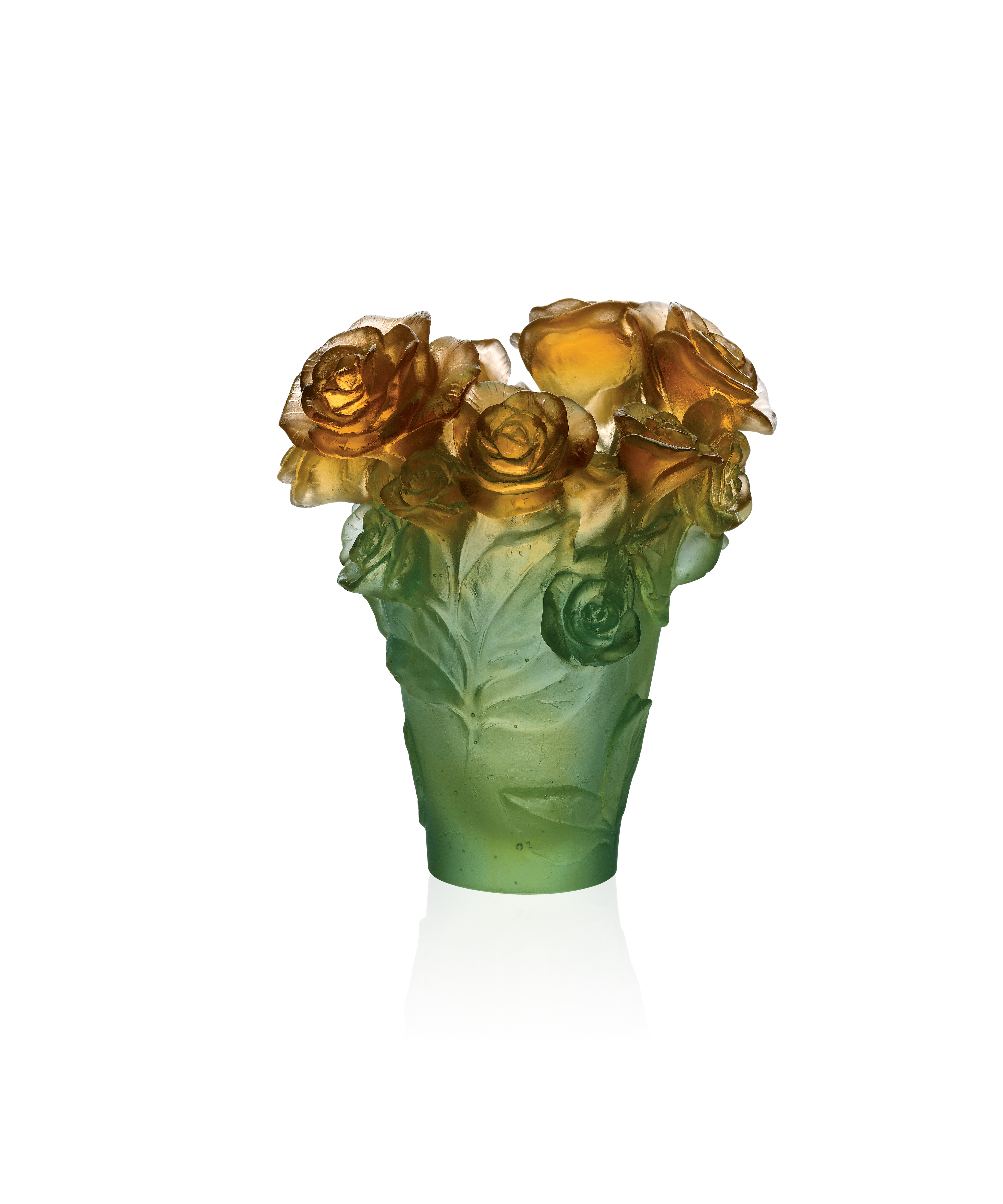 Rose Passion Vase petit modèle Vert et orange - Daum