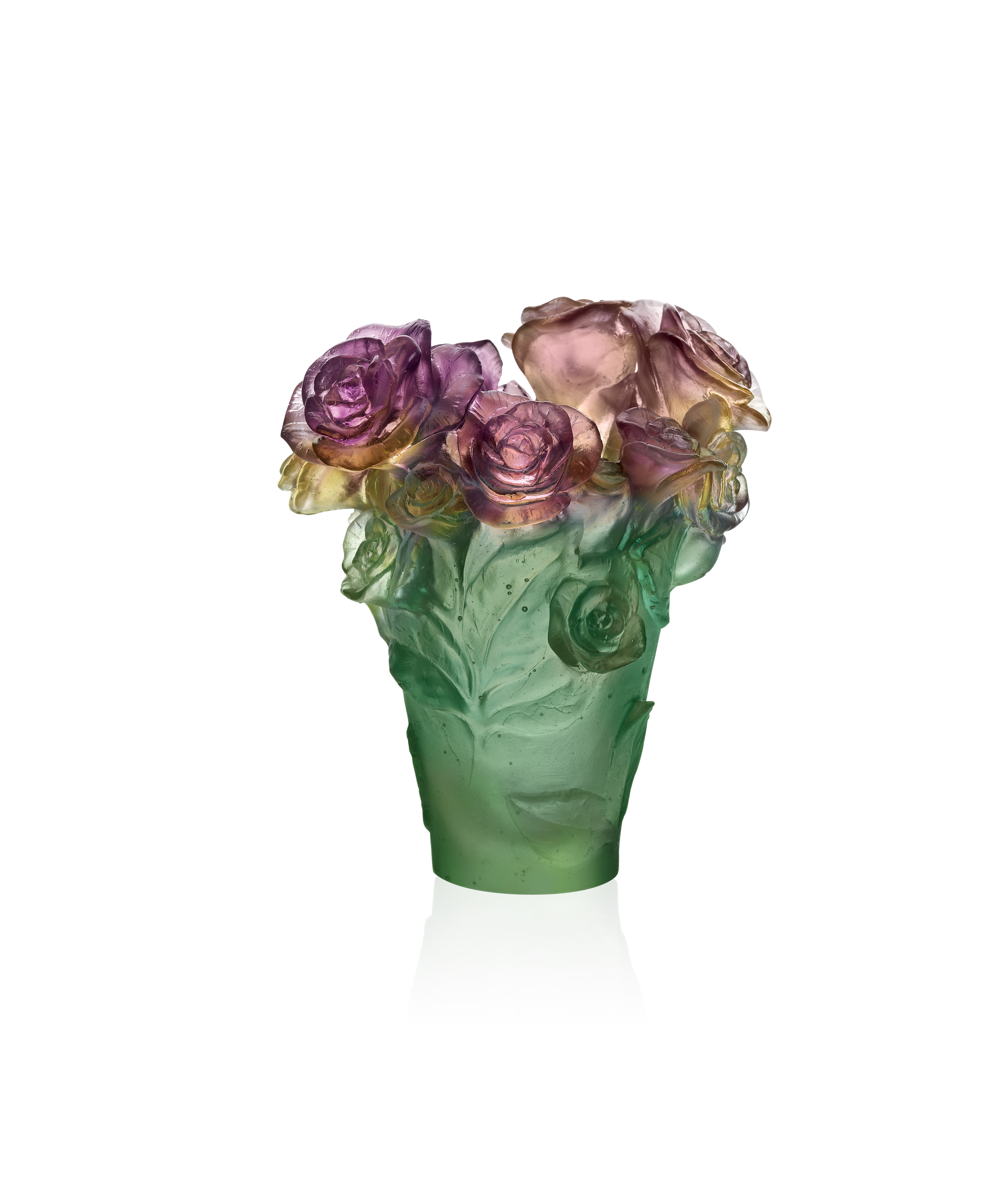 Rose Passion Vase petit modèle Vert et rose - Daum