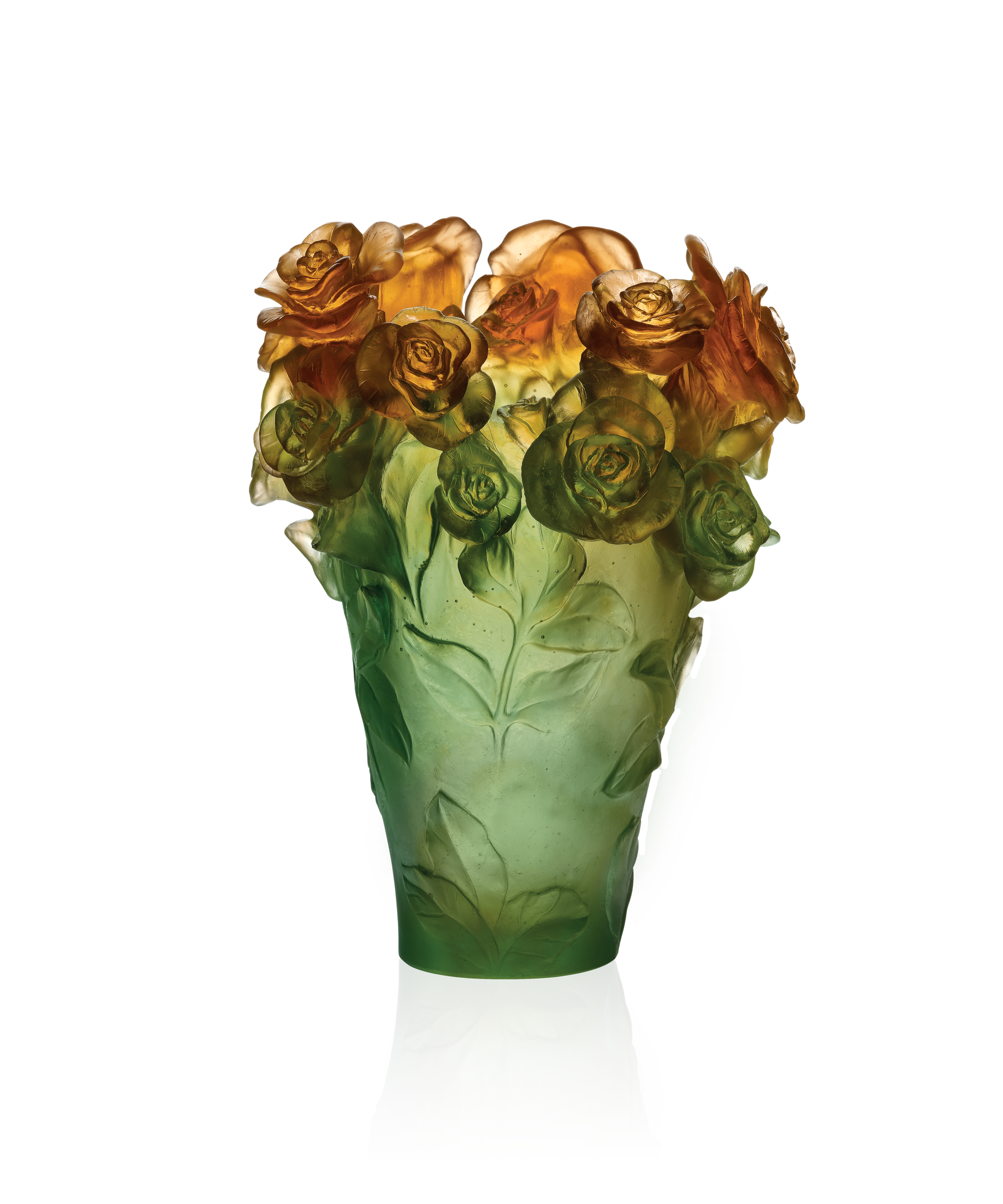 Rose Passion Vase Vert et orange - Daum