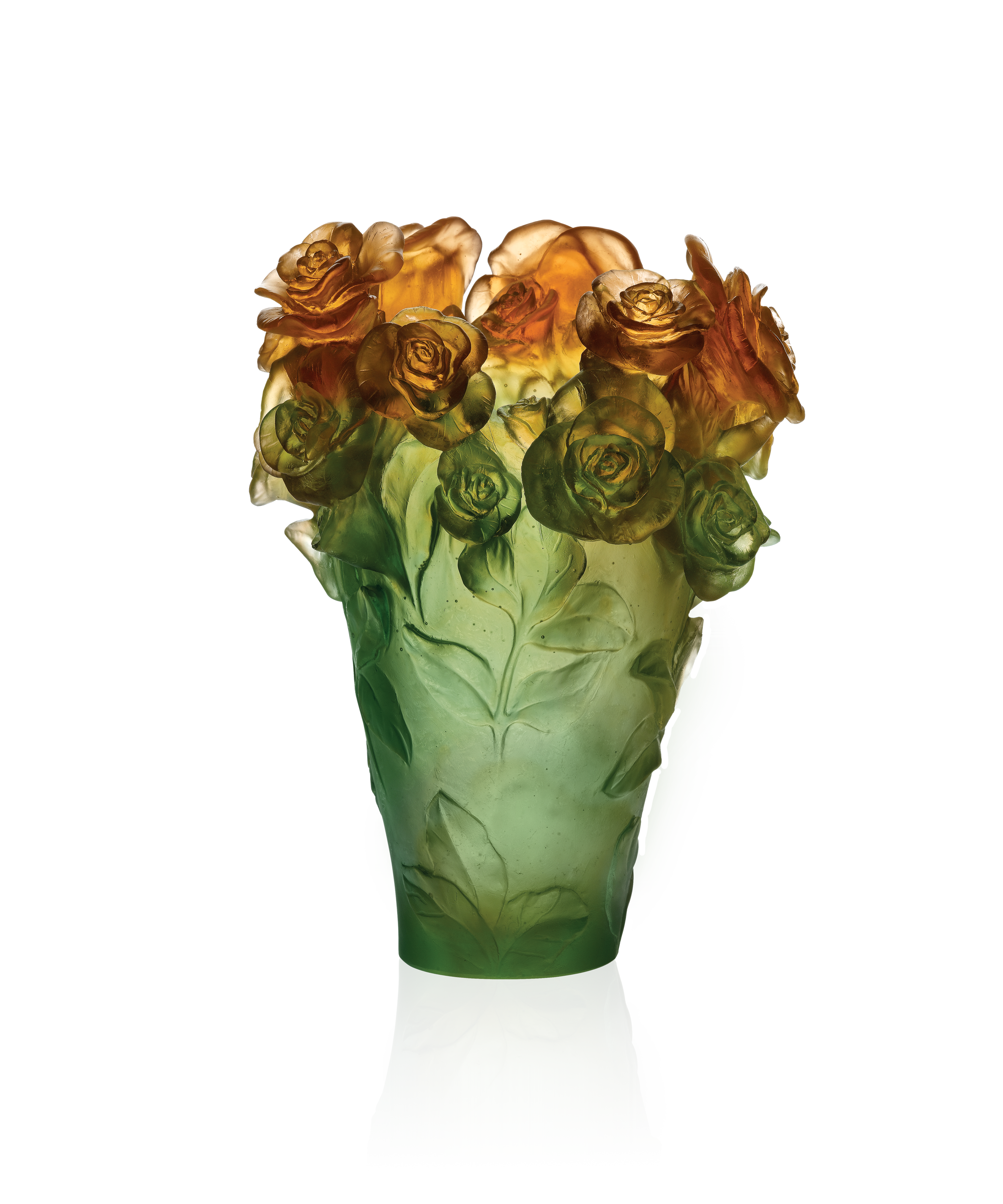 Rose Passion Vase Vert et orange - Daum