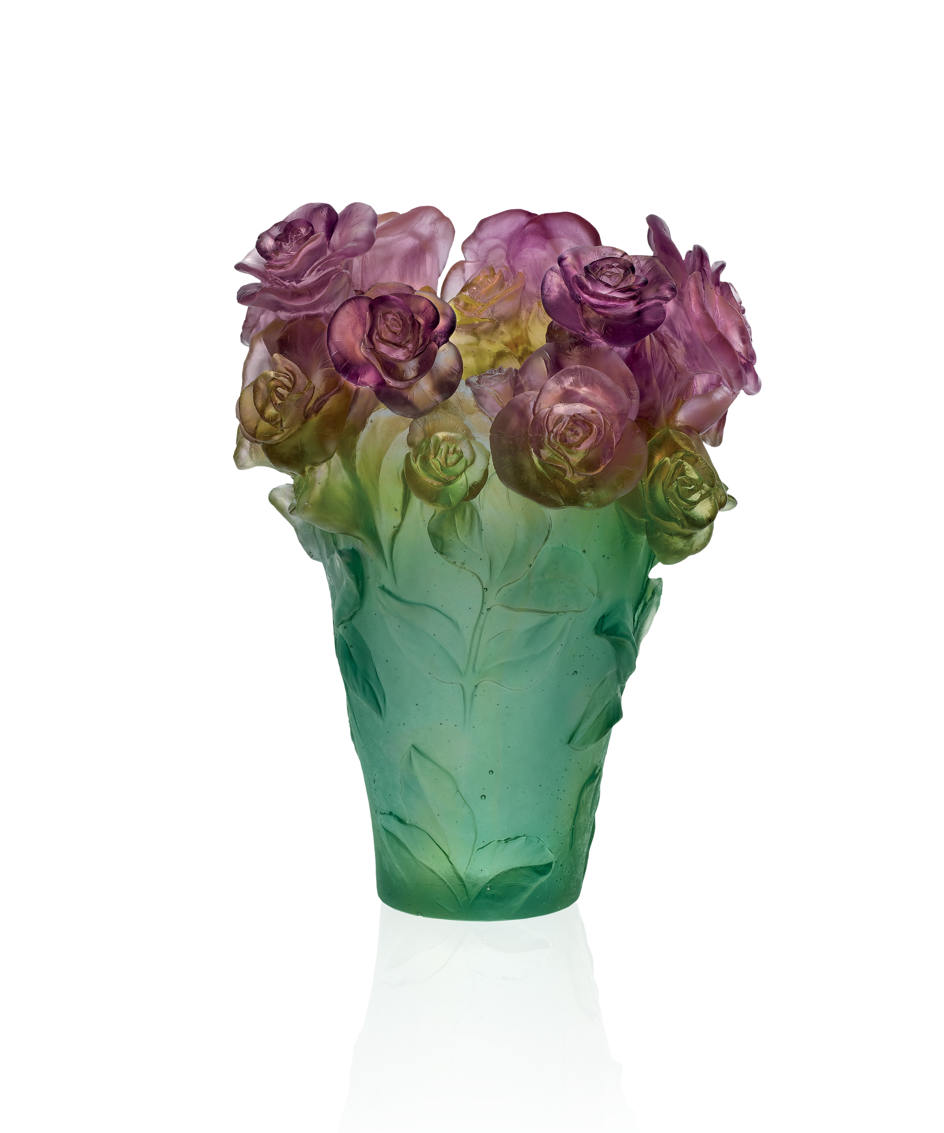 Rose Passion Vase Vert et rose - Daum