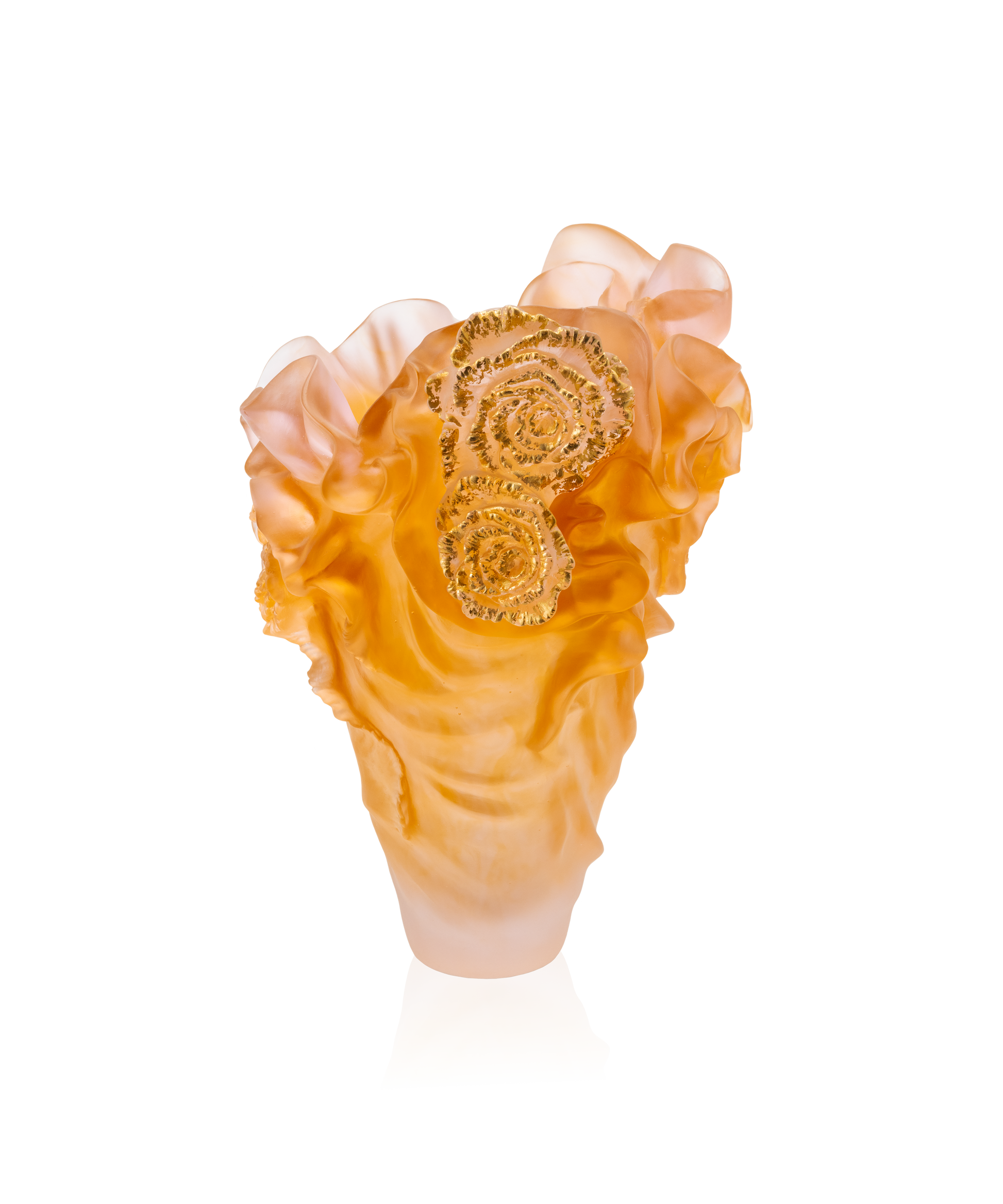 Vase Rose Royale Grand Modèle 125ex de Daum, en verre coloré avec motifs floraux élégants.