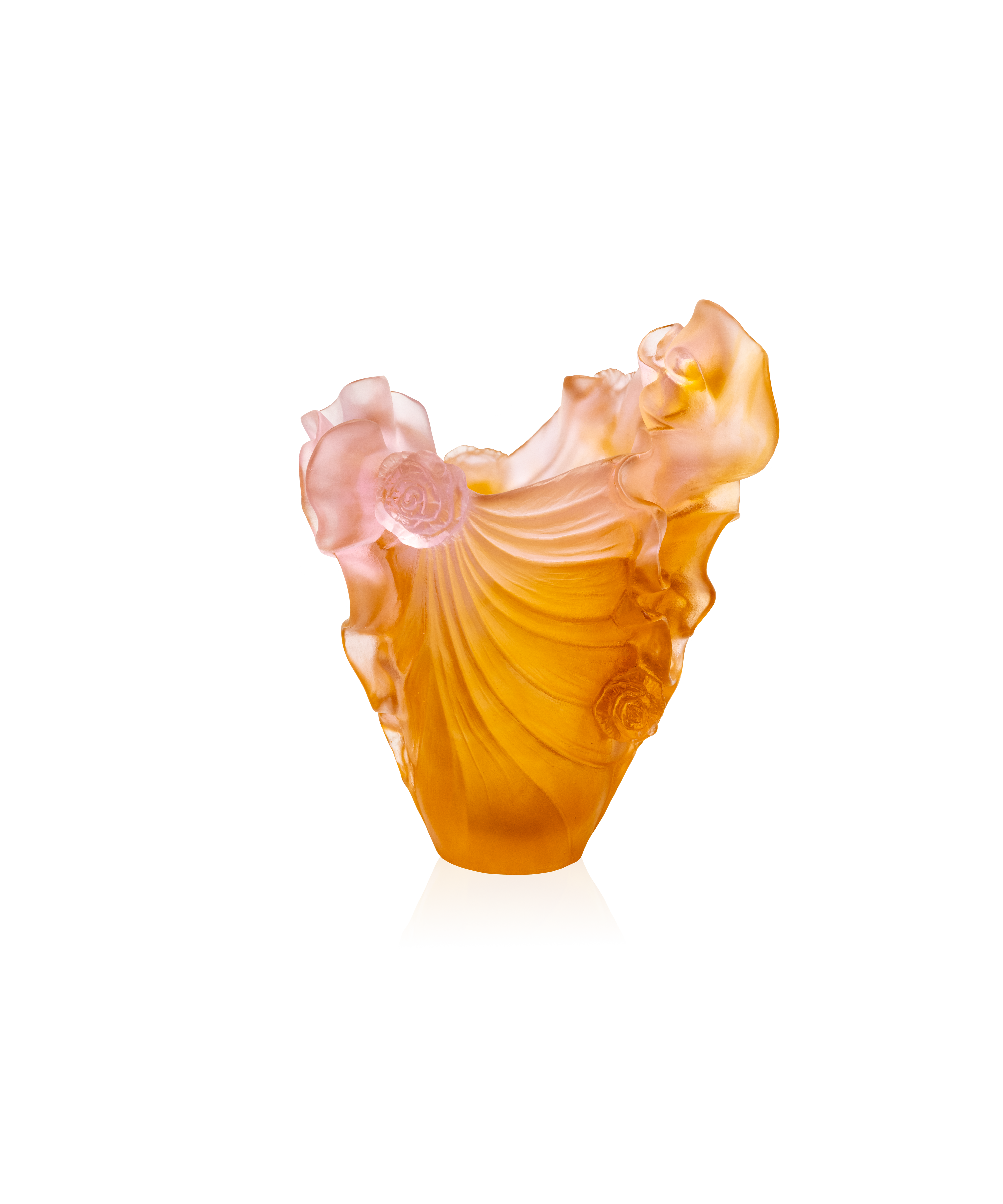 Vase moyen Rose Royale de Daum avec finition en verre coloré, modèle 225ex, décor élégant et artistique.